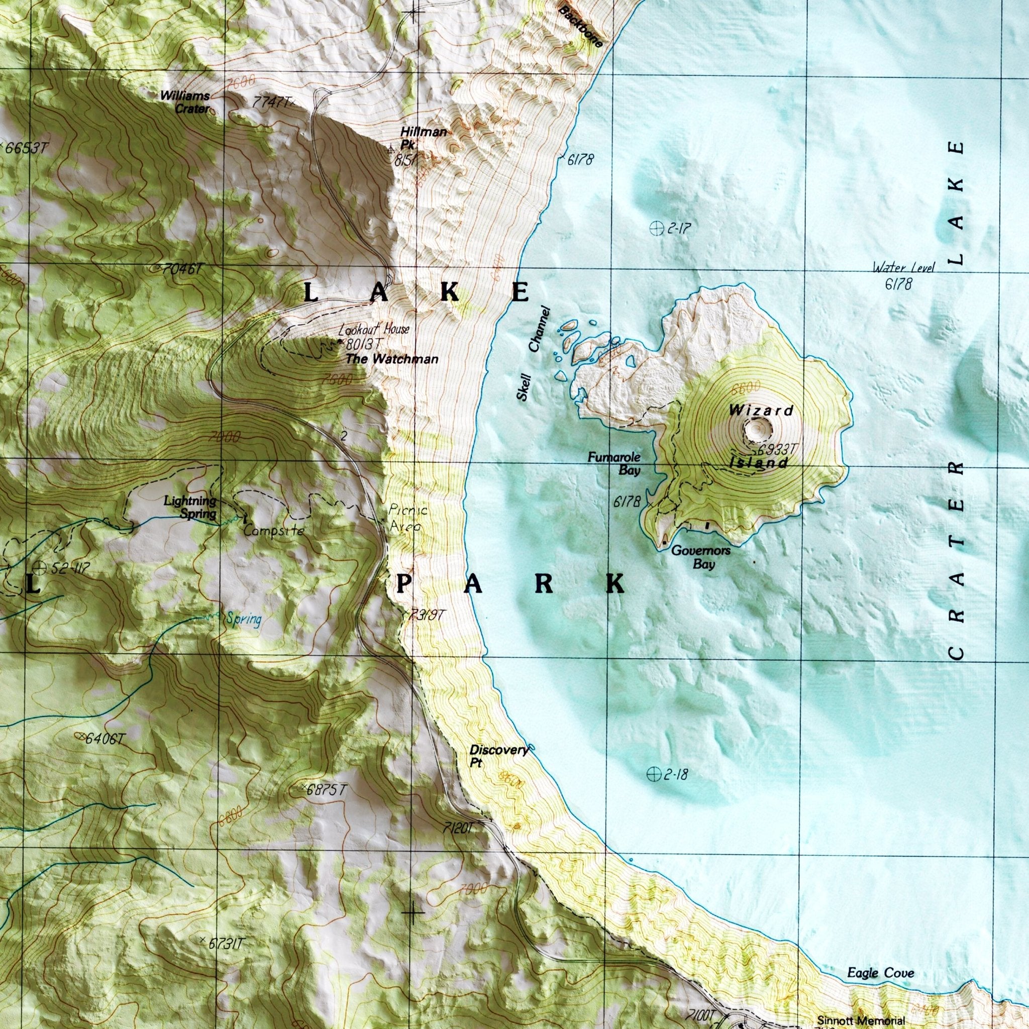 Crater Lake 1985 Shaded Relief Map - Muir Way - Vintage Relief