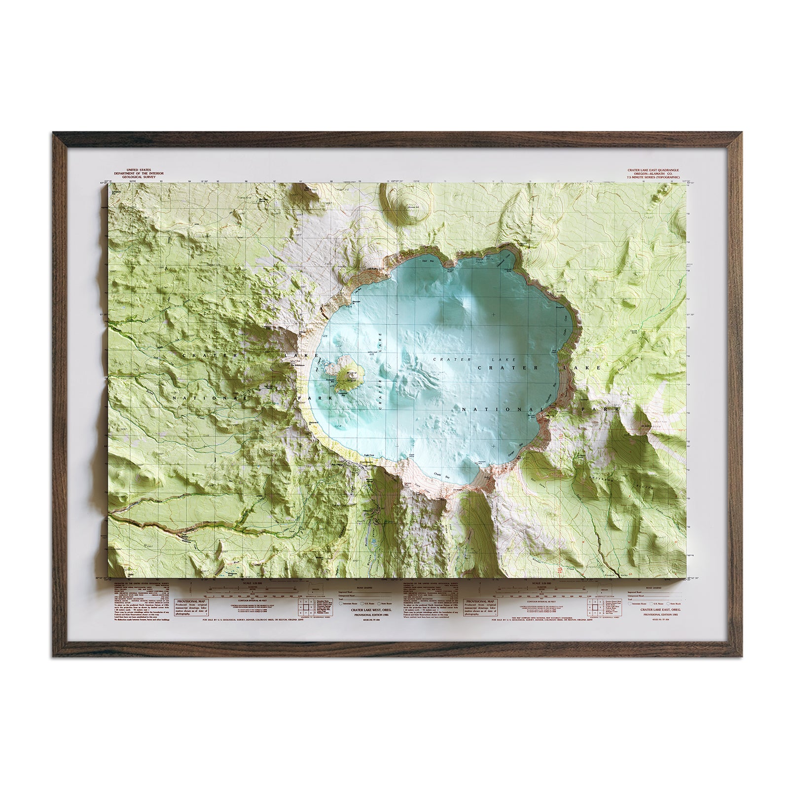Crater Lake 1985 Shaded Relief Map - Muir Way - Vintage Relief