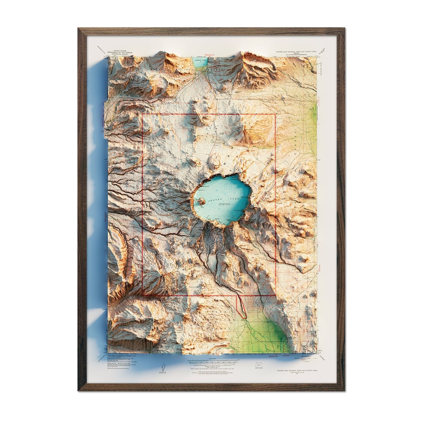 Crater Lake 1956 Shaded Relief Map - Muir Way - Vintage Relief