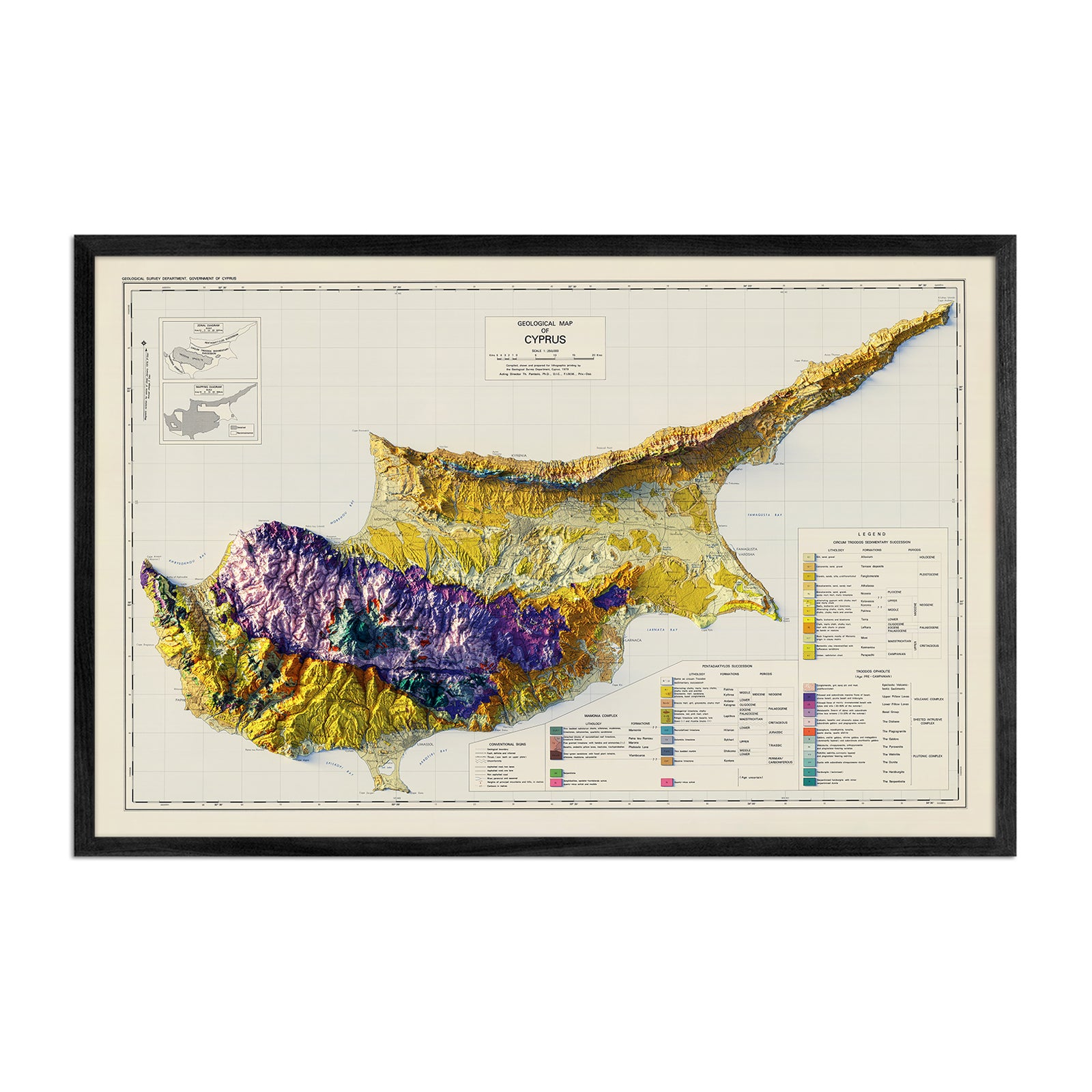 Cyprus 1979 Shaded Relief Map - Muir Way - Vintage Relief