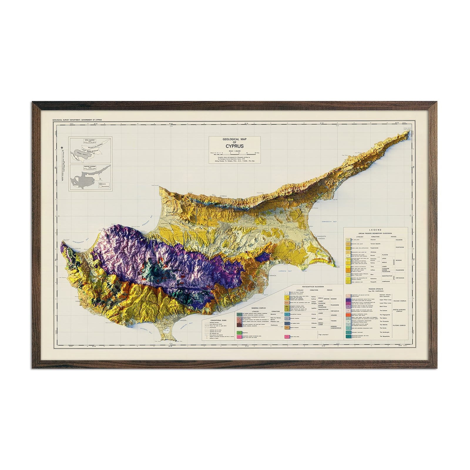 Cyprus 1979 Shaded Relief Map - Muir Way - Vintage Relief