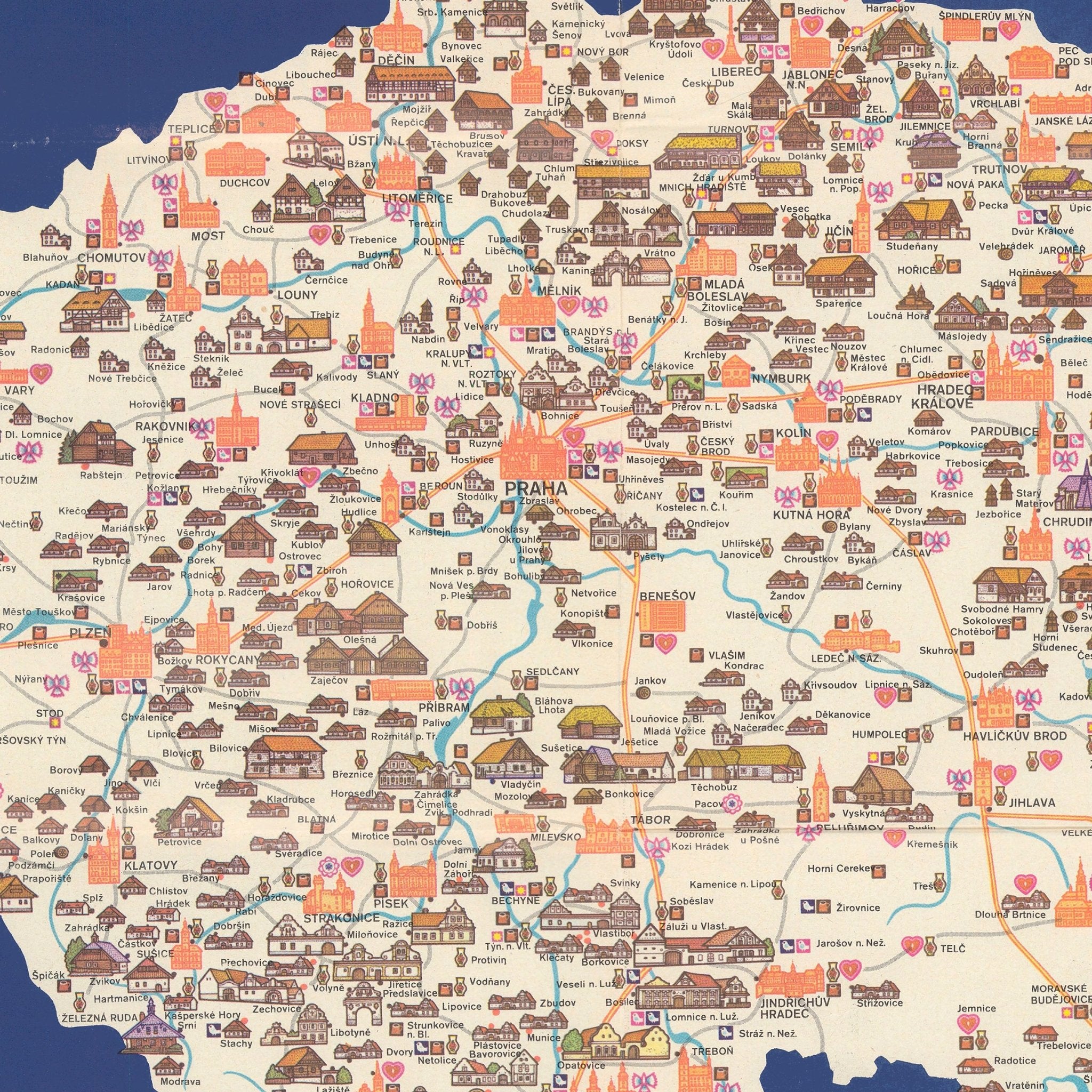 Czechoslovakia Pictorial Map - Muir Way - Vintage Map