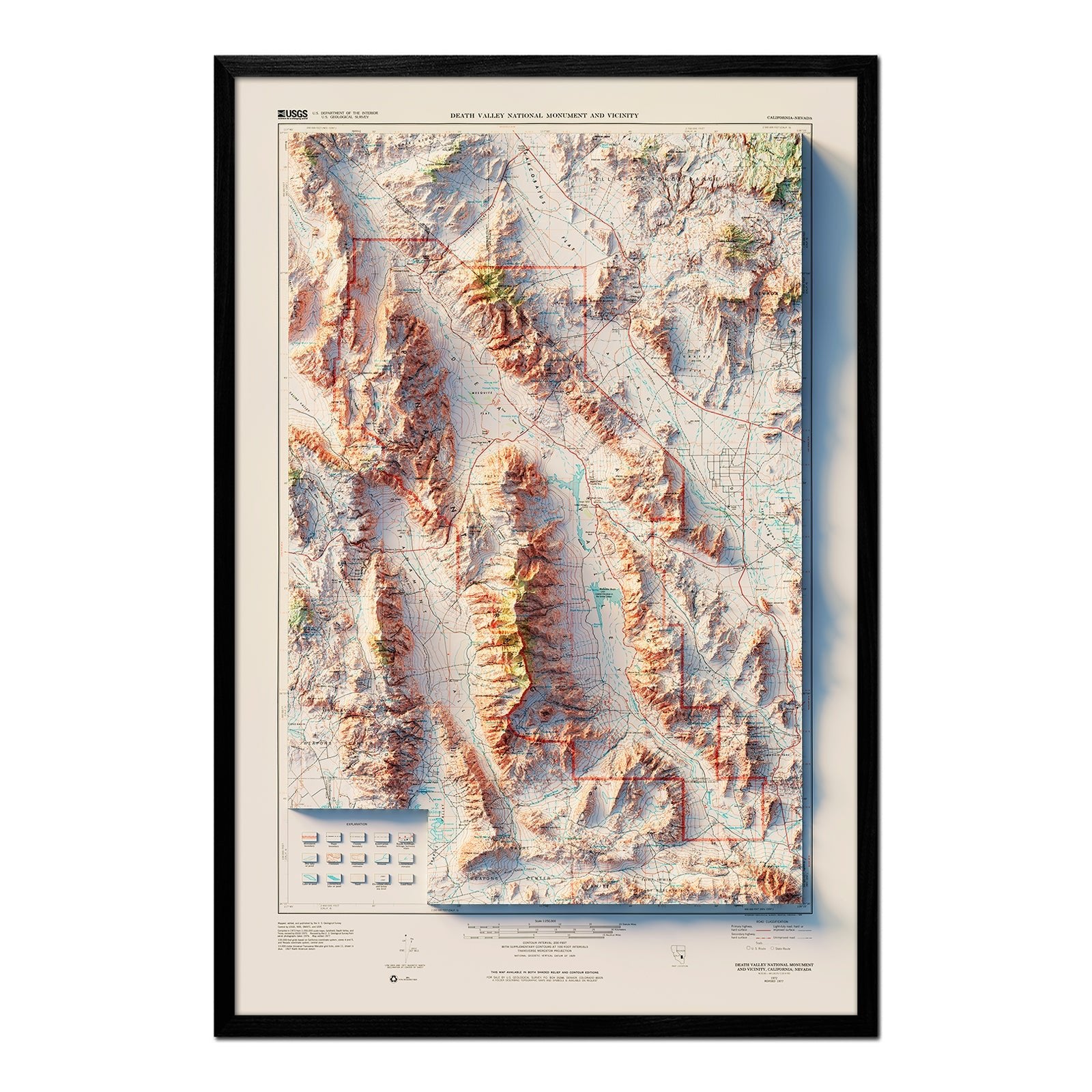Death Valley 1977 Shaded Relief Map - Muir Way - Vintage Relief