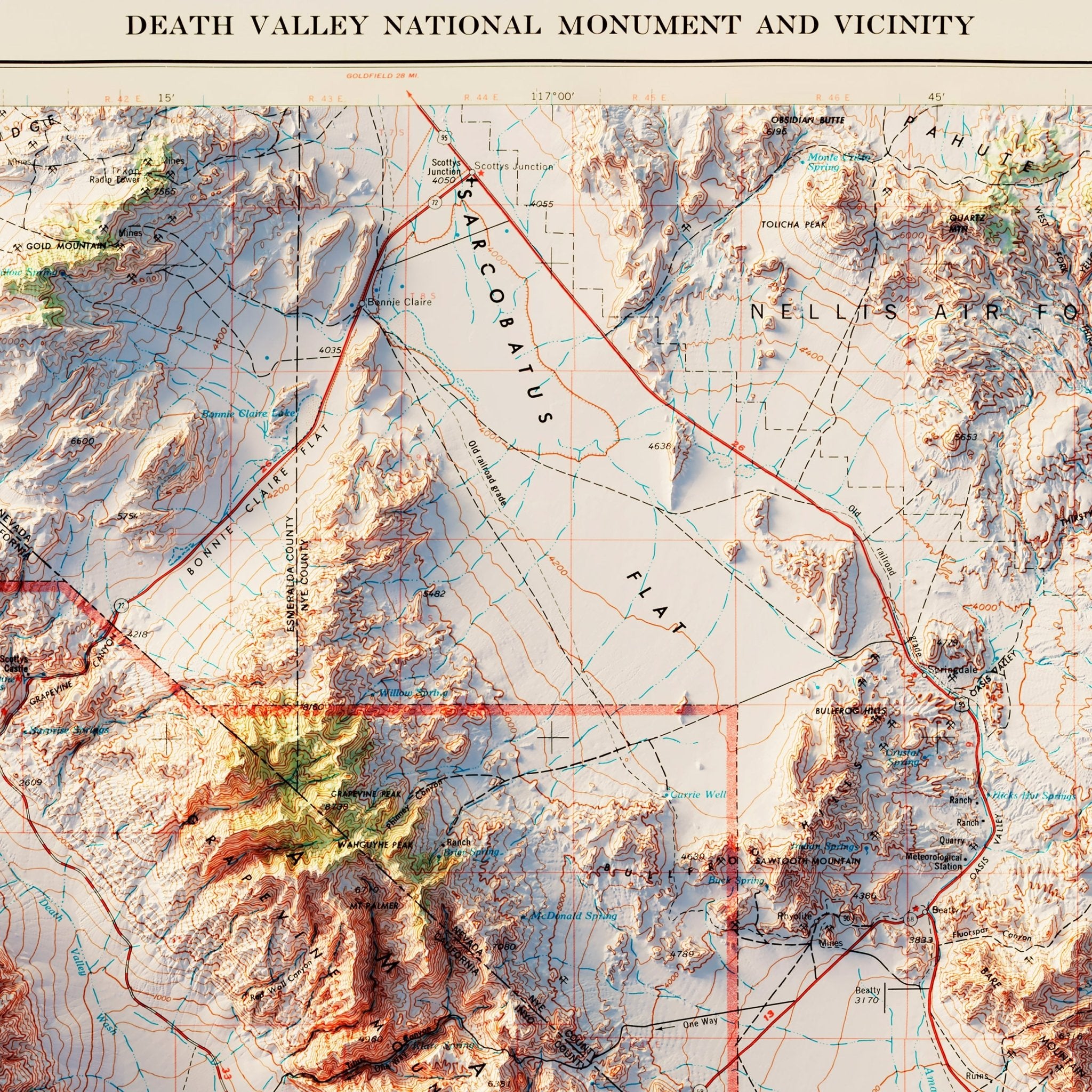 Death Valley 1977 Shaded Relief Map - Muir Way - Vintage Relief