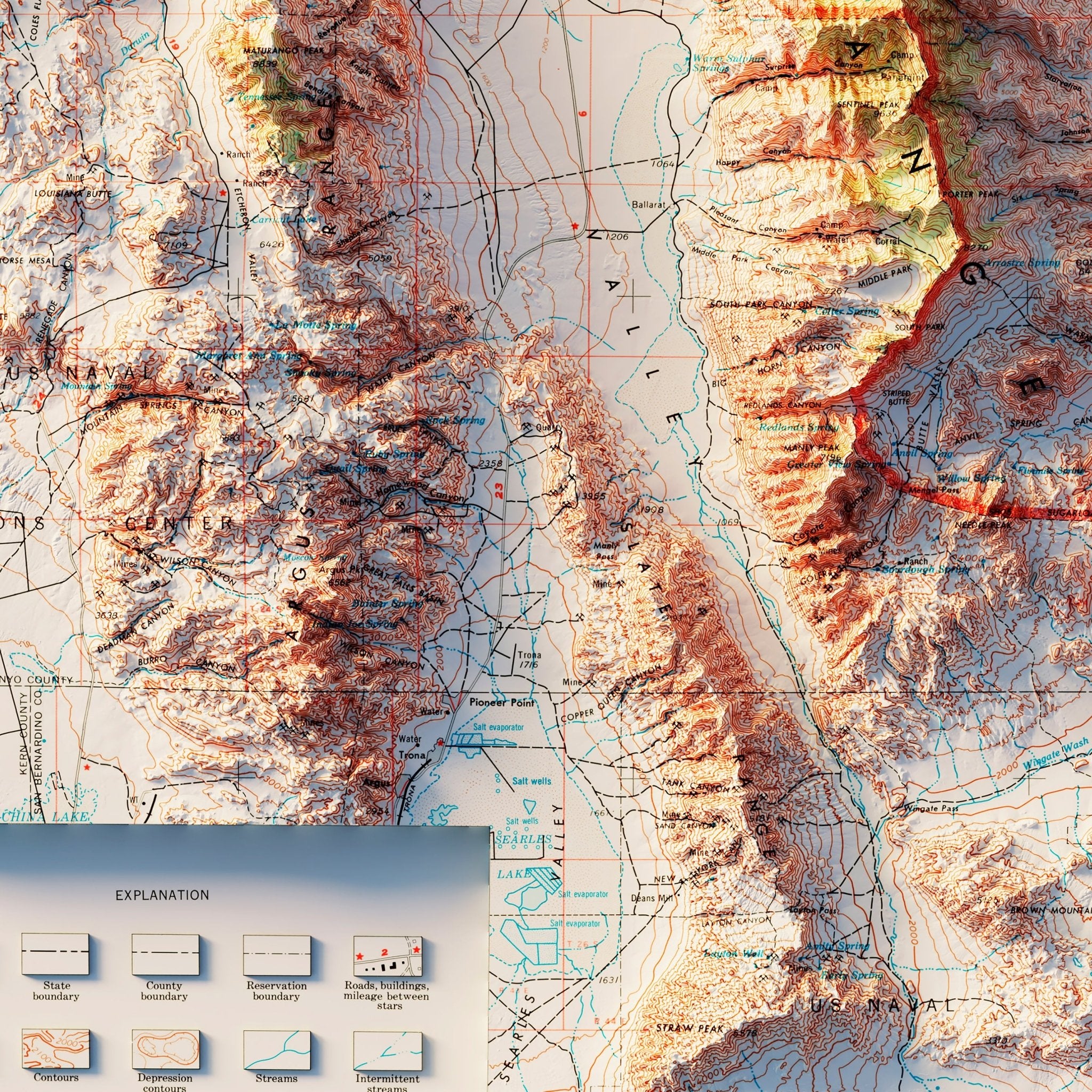 Death Valley 1977 Shaded Relief Map - Muir Way - Vintage Relief