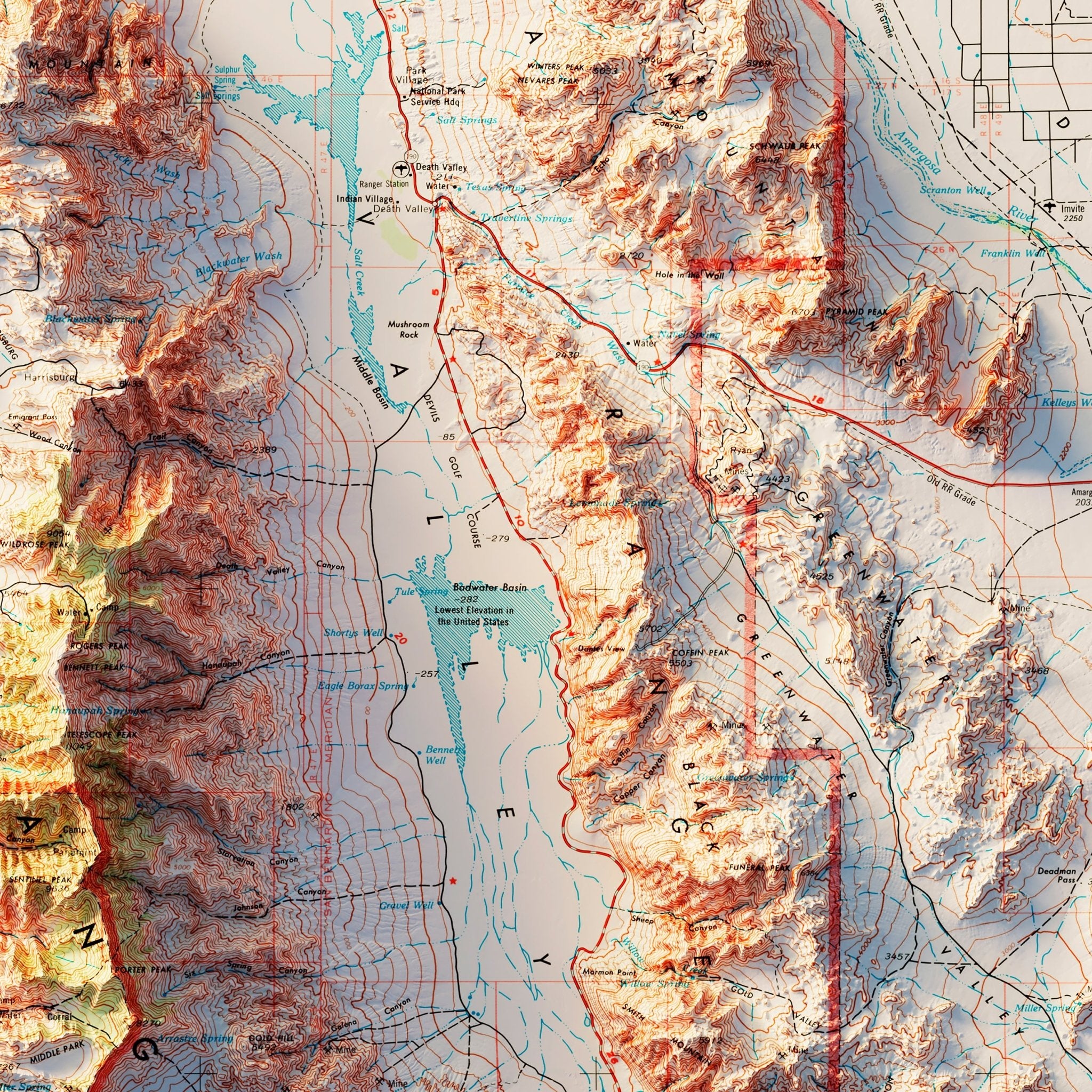 Death Valley 1977 Shaded Relief Map - Muir Way - Vintage Relief