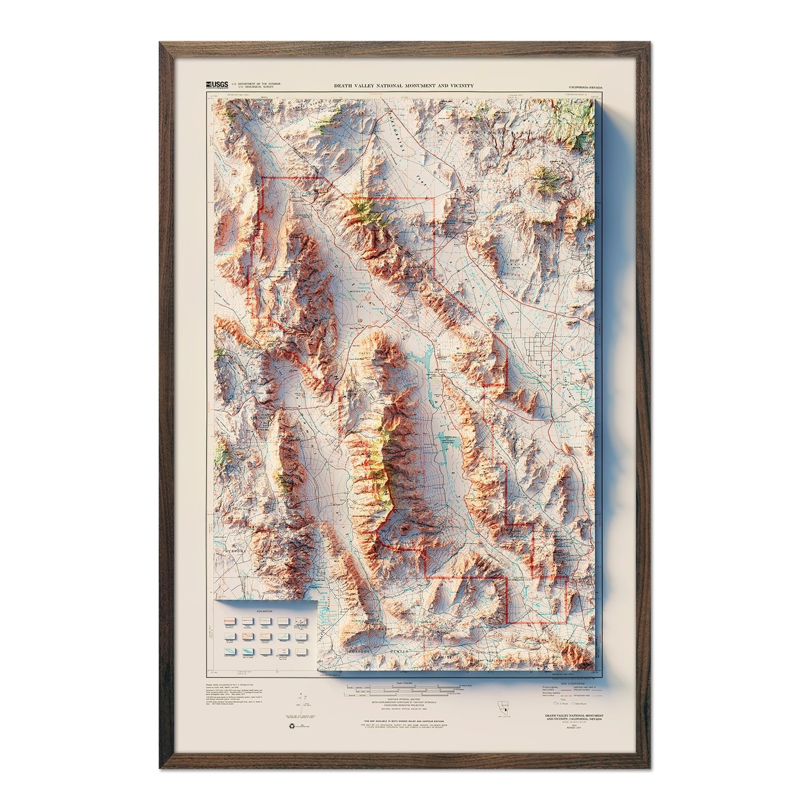 Death Valley 1977 Shaded Relief Map - Muir Way - Vintage Relief
