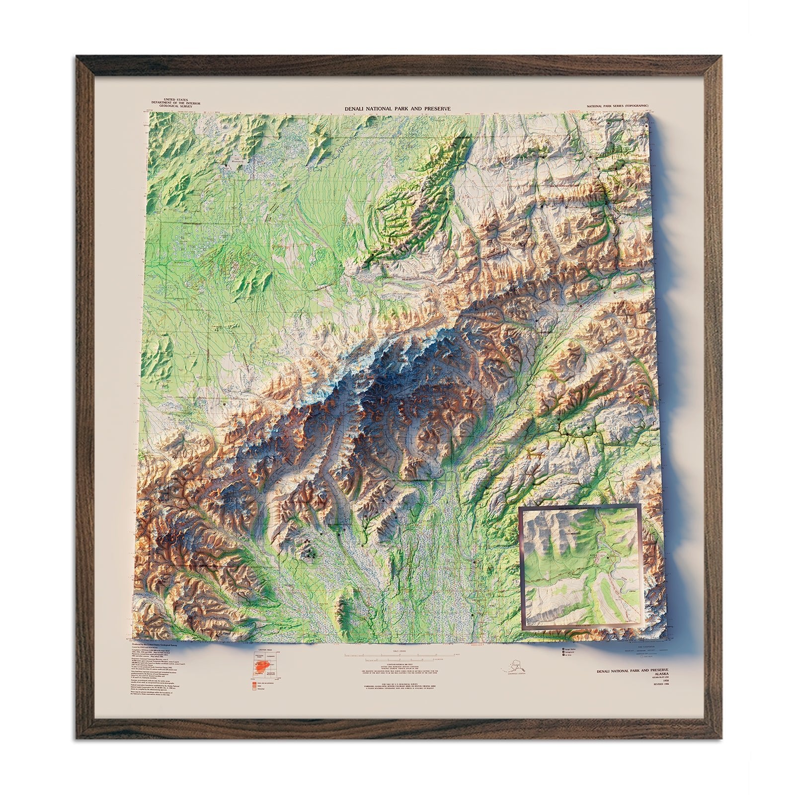 Denali National Park 1986 Shaded Relief Map - Muir Way - Vintage Relief