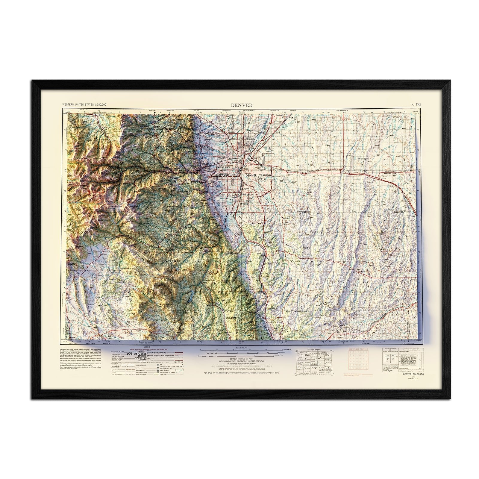 Denver, CO 1953 Shaded Relief Map - Muir Way - Vintage Relief