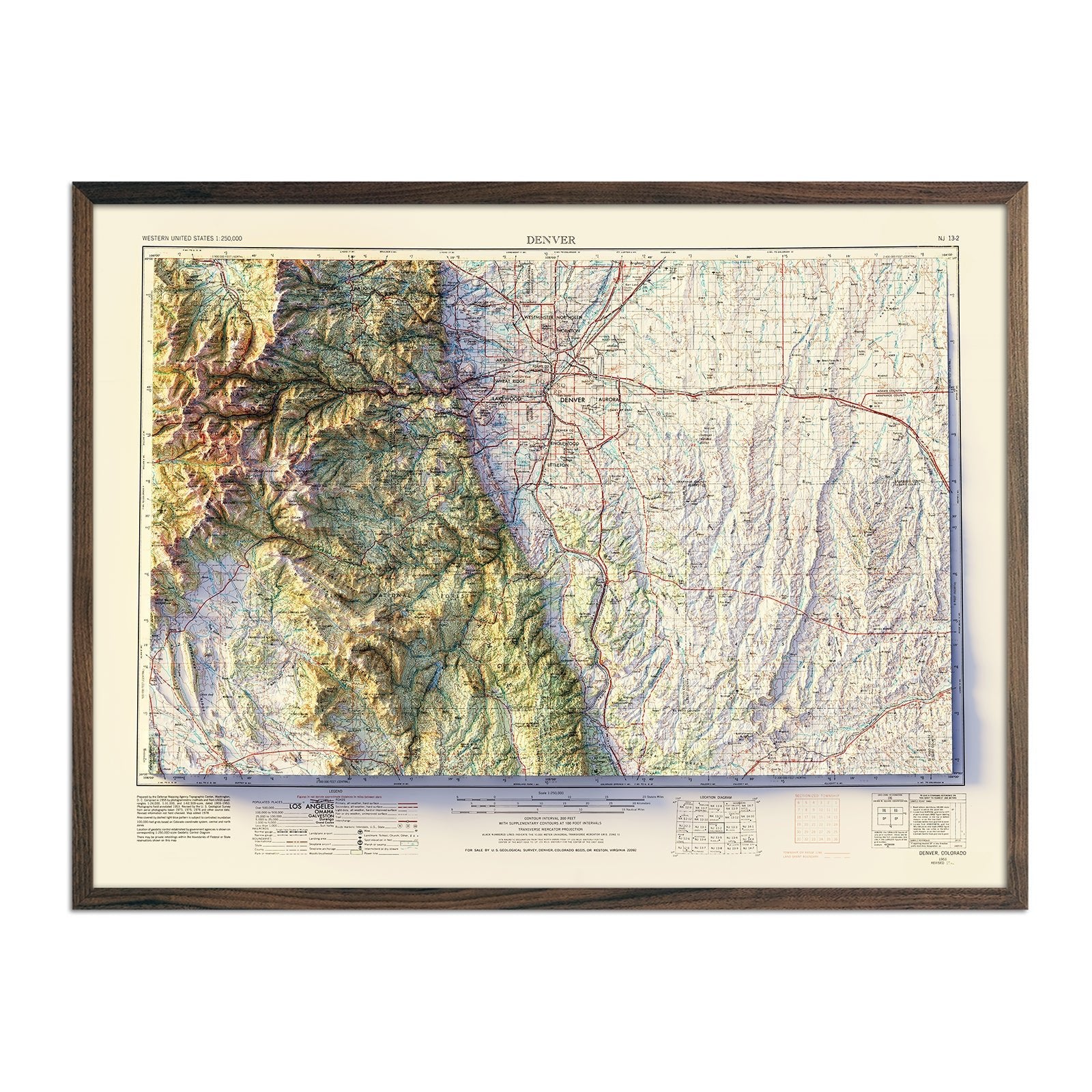 Denver, CO 1953 Shaded Relief Map - Muir Way - Vintage Relief