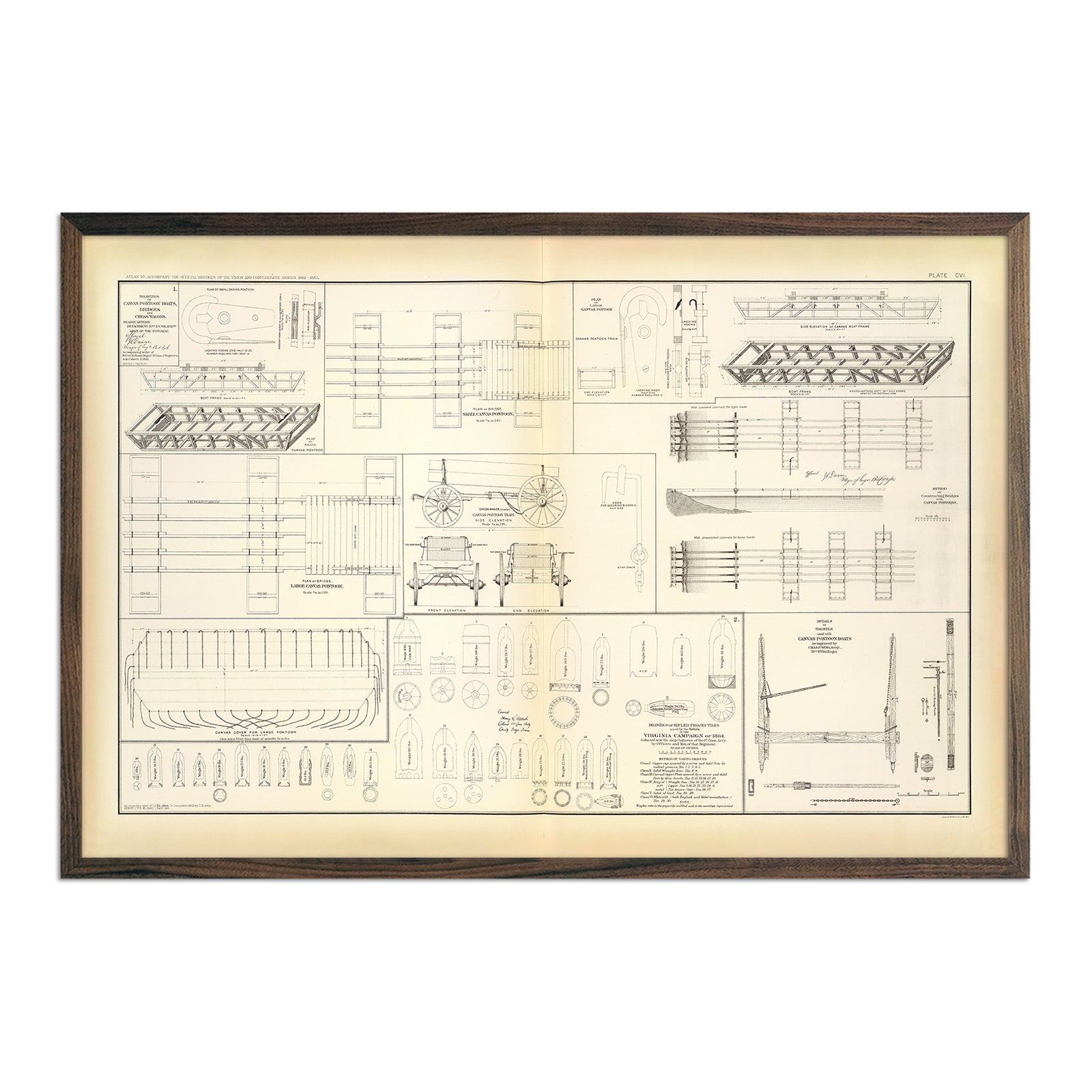 Drawings of Boats, Bridges, Wagons and Projectiles - Muir Way - Vintage Map