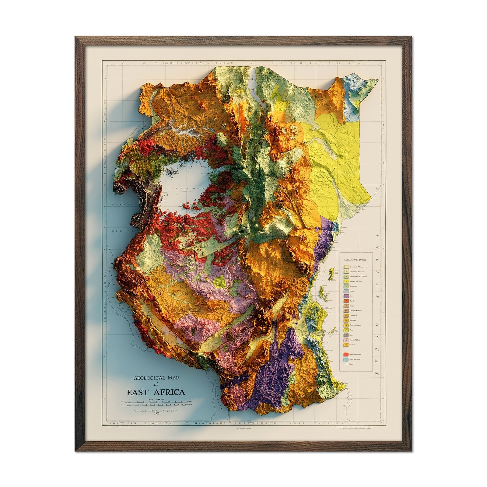 East Africa 1952 Shaded Relief Map - Muir Way - Vintage Relief
