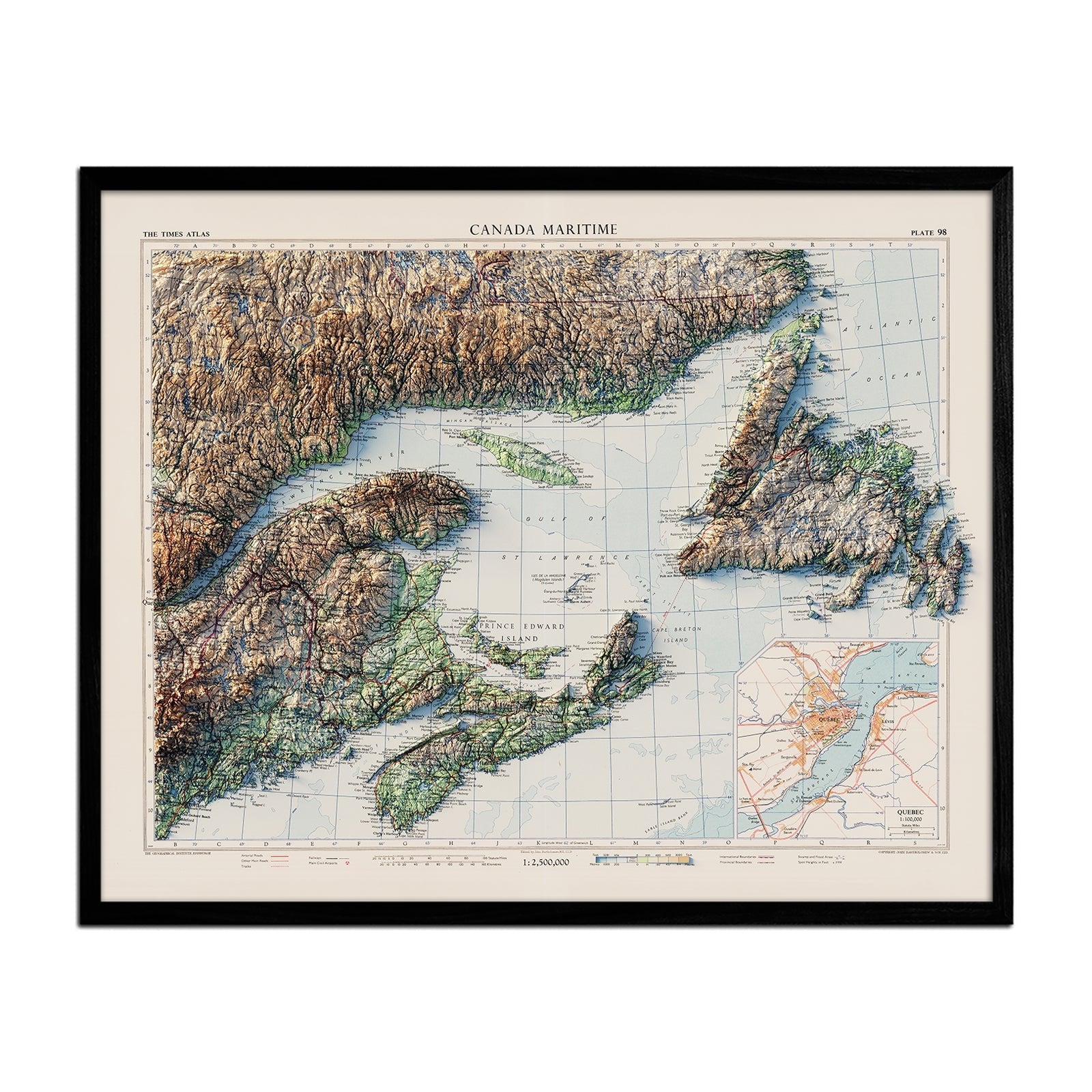 Eastern Canada 1959 Shaded Relief Map - Muir Way - Vintage Relief
