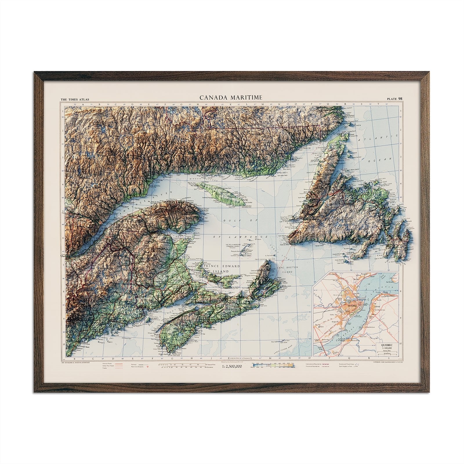 Eastern Canada 1959 Shaded Relief Map - Muir Way - Vintage Relief