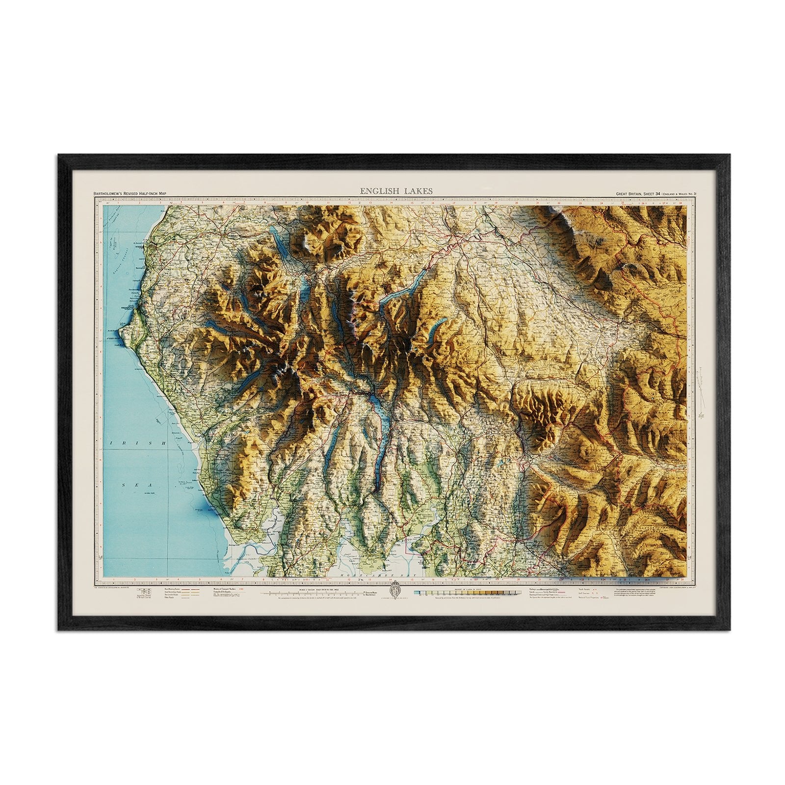 English Lakes 1941 Shaded Relief Map - Muir Way - Vintage Relief