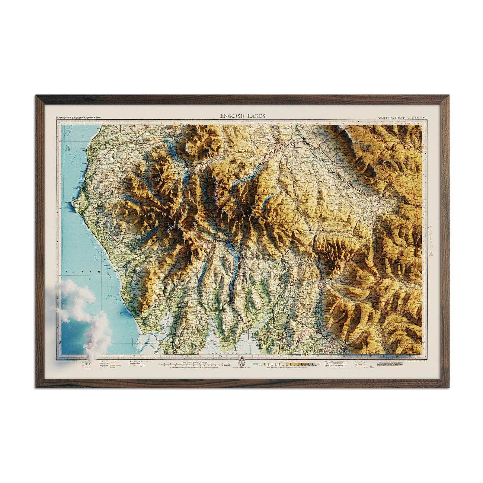 English Lakes 1941 Shaded Relief Map - Muir Way - Vintage Relief