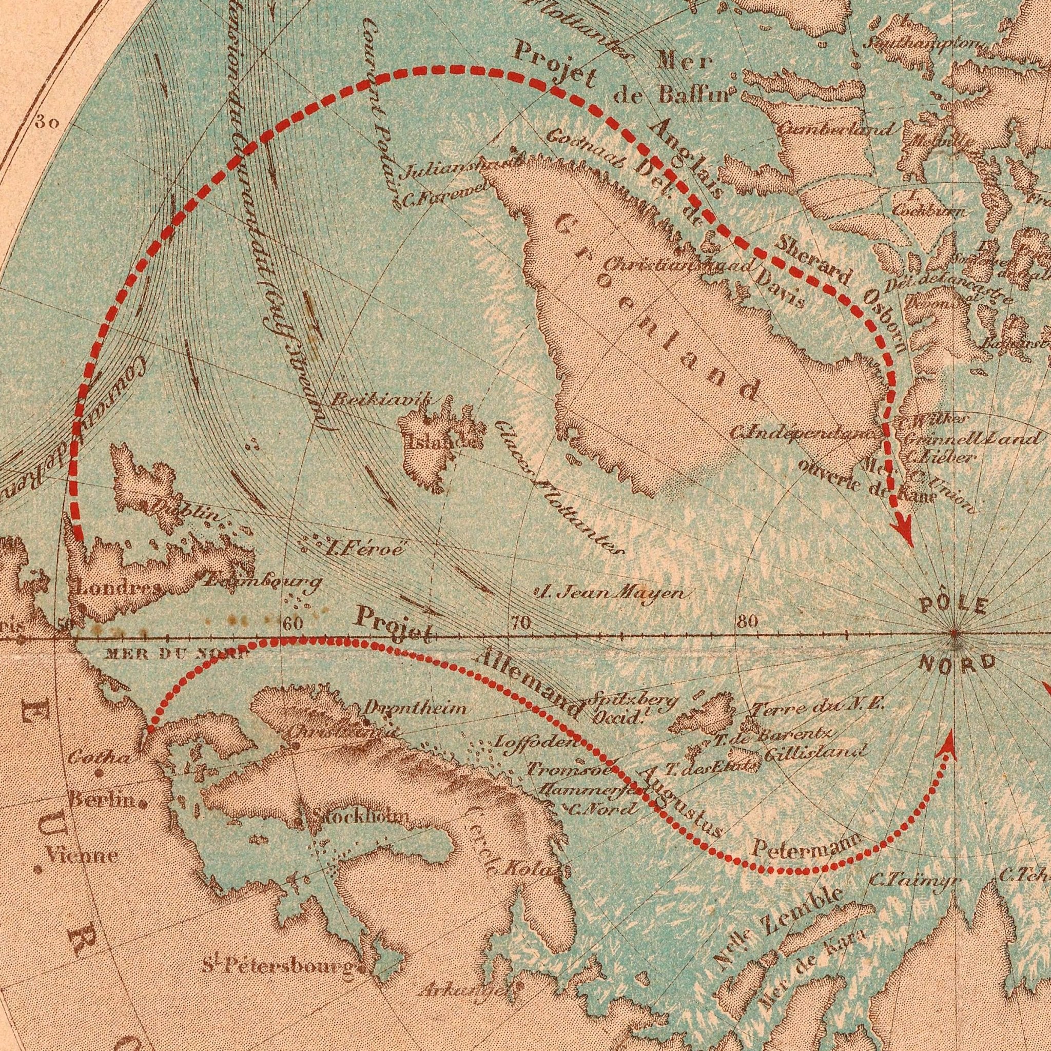Expedition Francaise Au Pole Nord - Muir Way - Vintage Map
