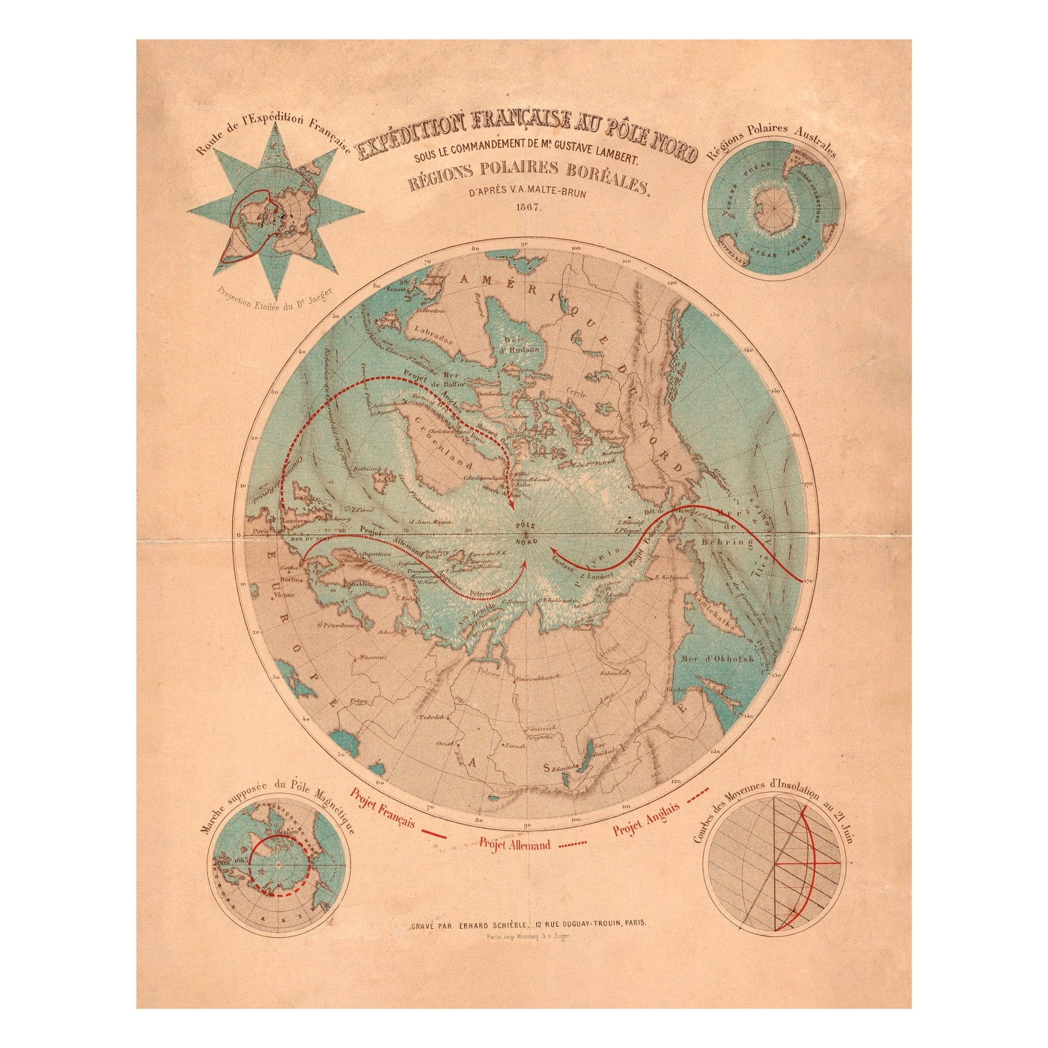 Expedition Francaise Au Pole Nord - Muir Way - Vintage Map