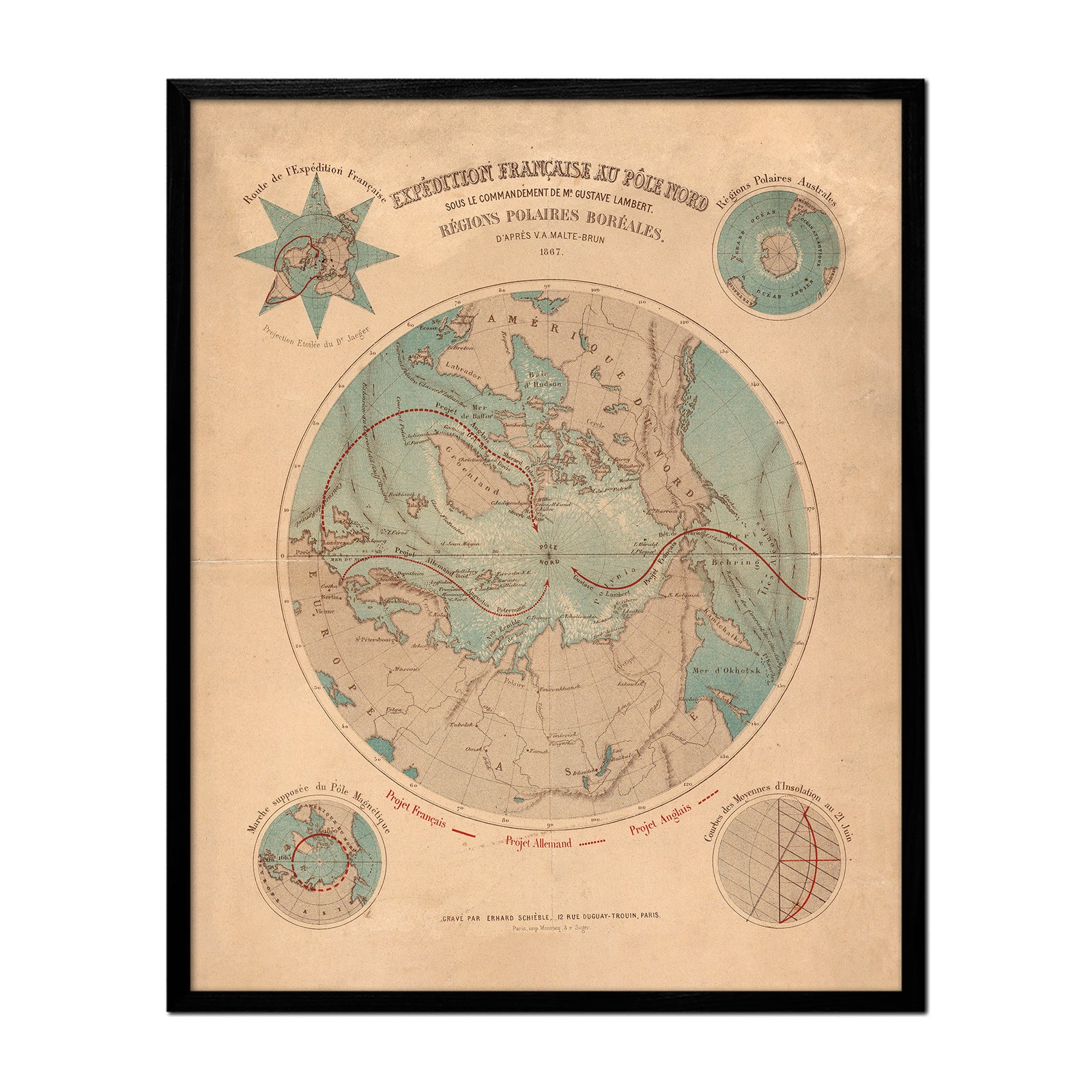 Expedition Francaise Au Pole Nord - Muir Way - Vintage Map