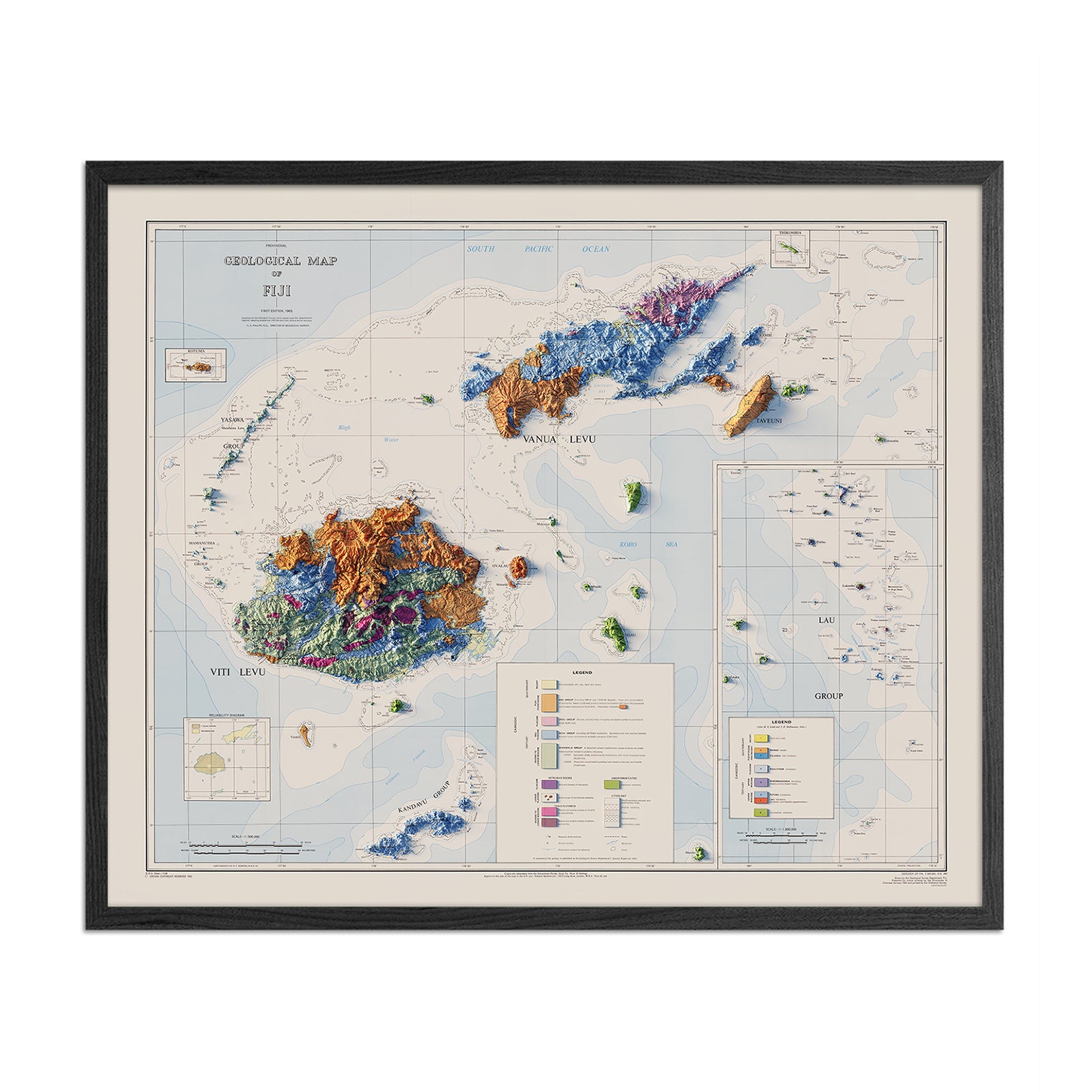 Fiji 1965 Shaded Relief Map - Muir Way - Vintage Relief
