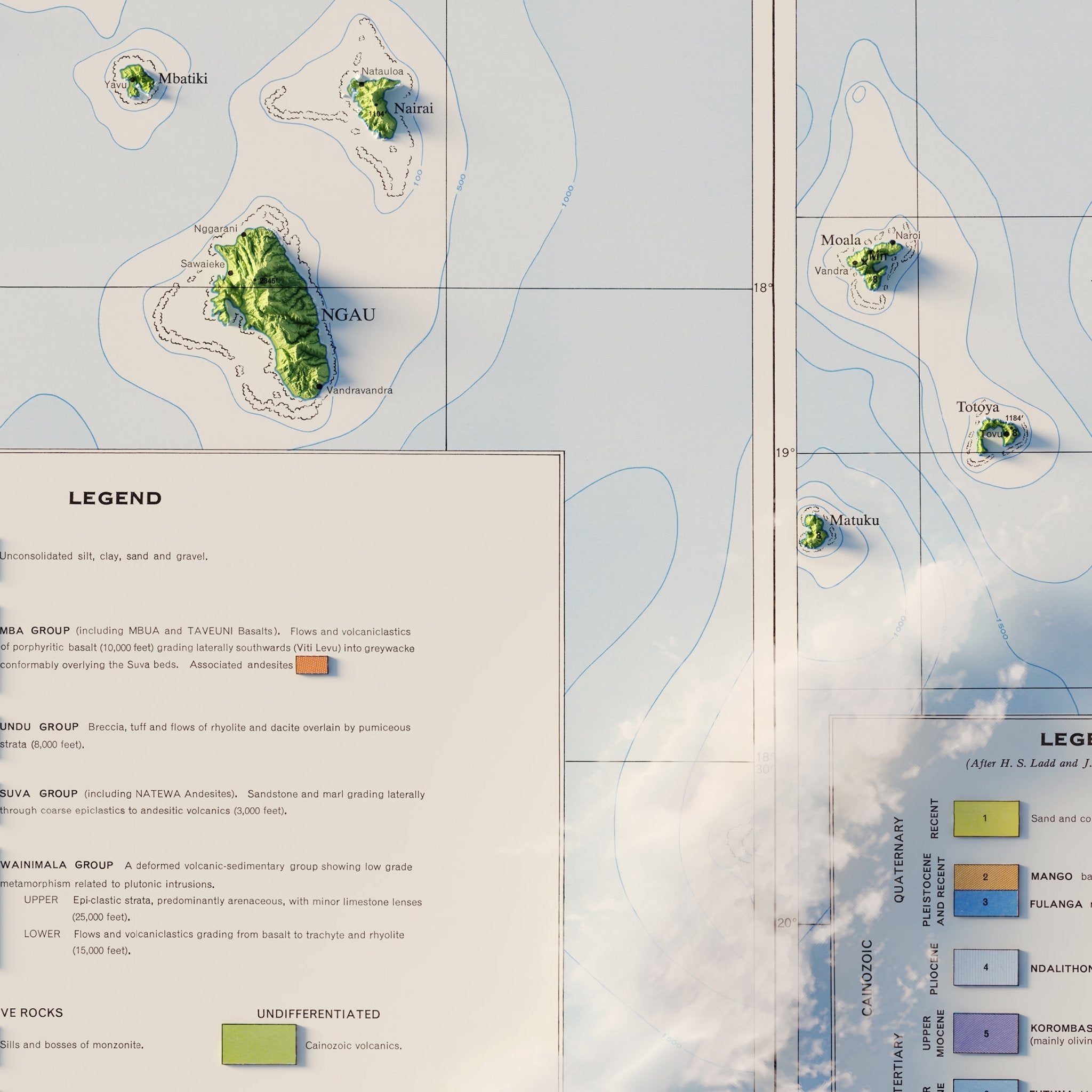 Fiji 1965 Shaded Relief Map - Muir Way - Vintage Relief