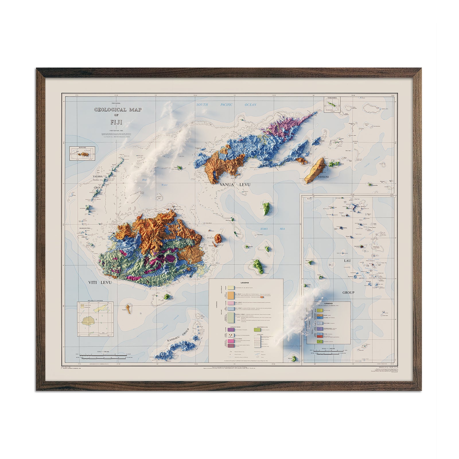 Fiji 1965 Shaded Relief Map - Muir Way - Vintage Relief