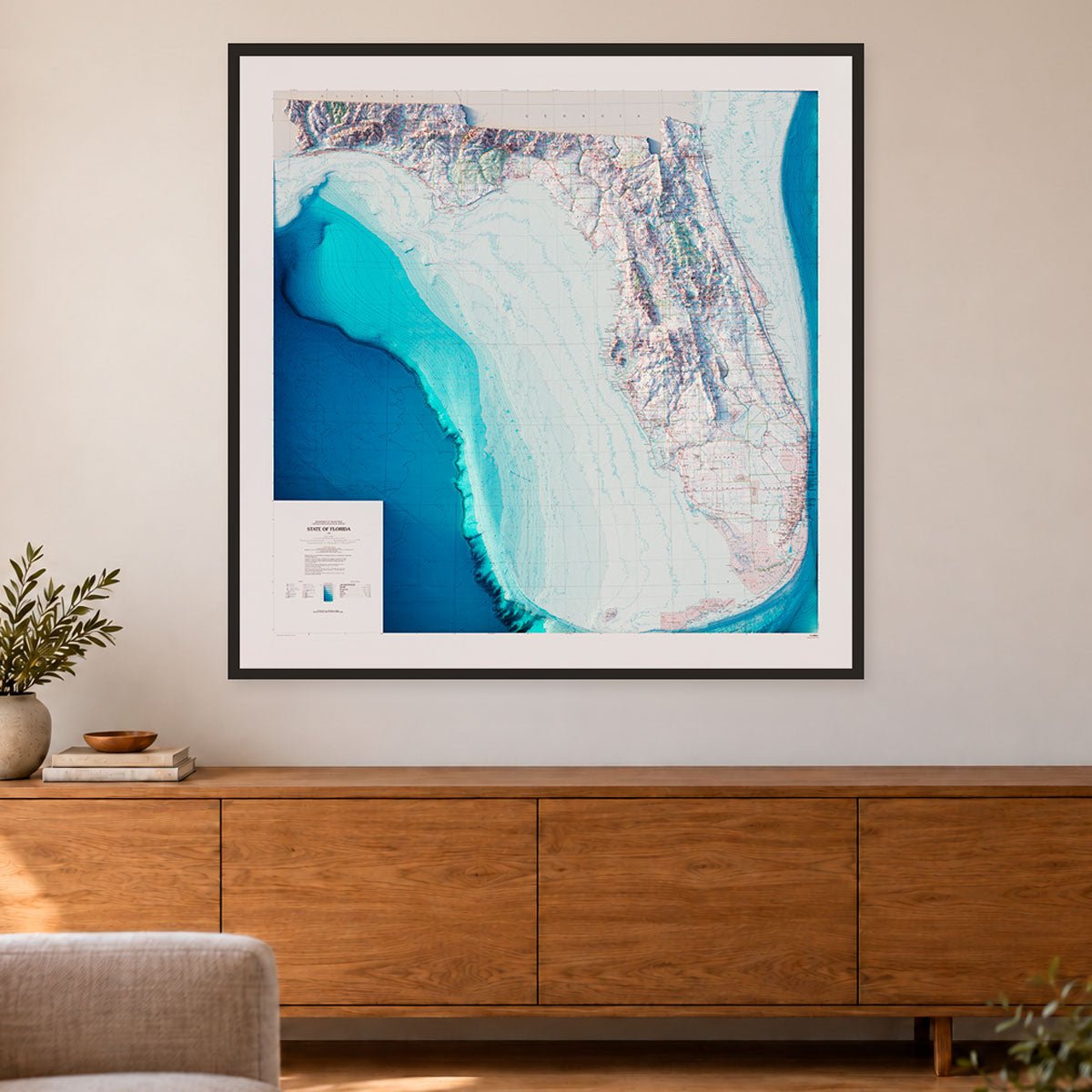 Florida 1989 Shaded Relief Map – XL Canvas - Muir Way - XL Canvas