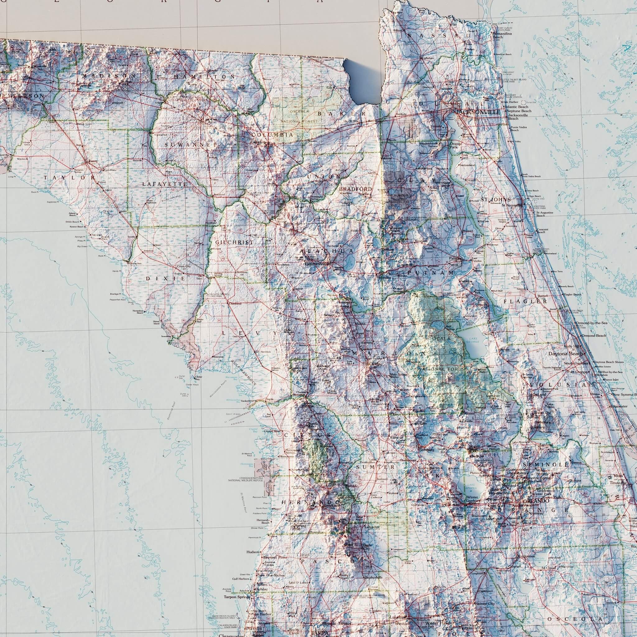 Florida 1989 Shaded Relief Map - Muir Way - Vintage Relief