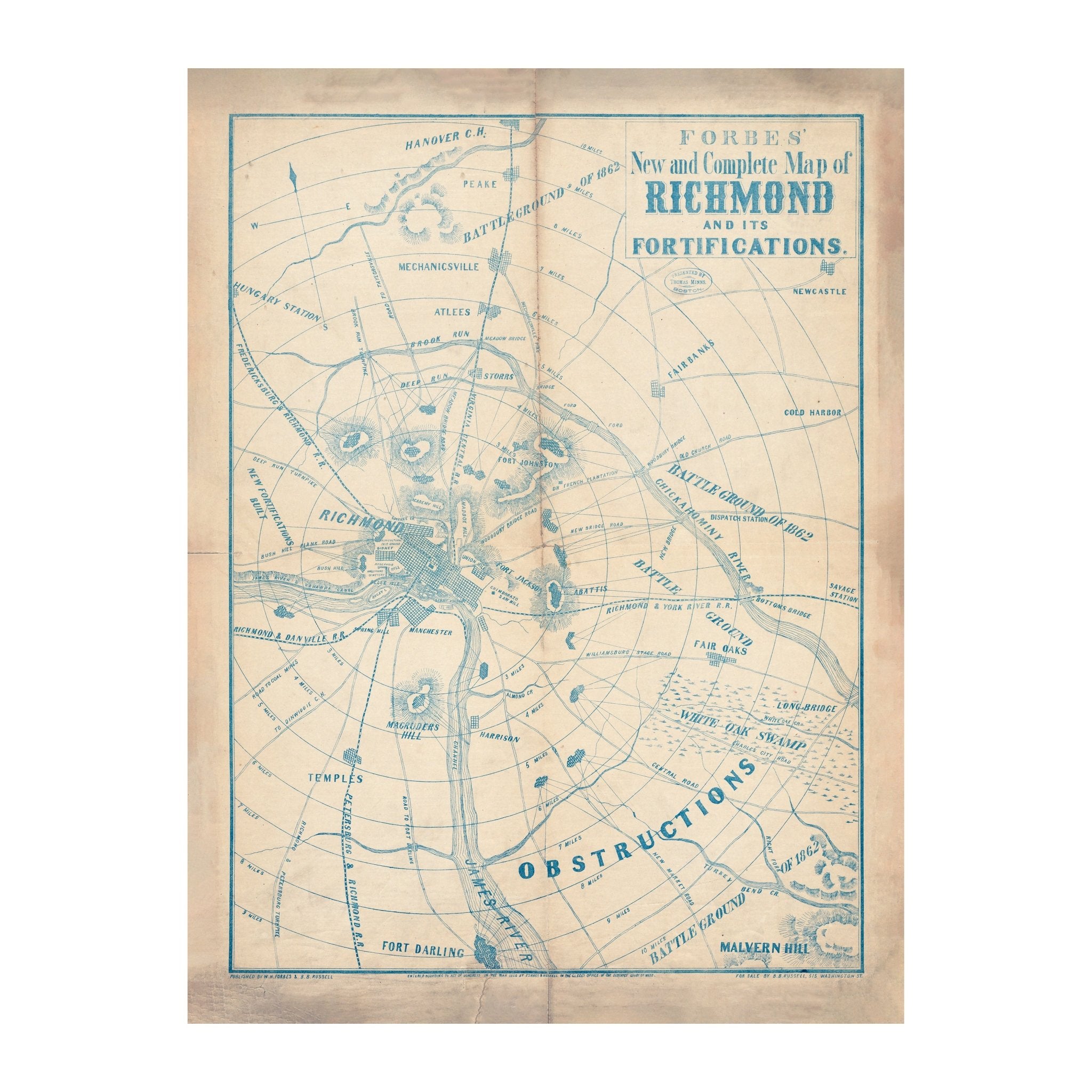 Forbes' New and Complete Map of Richmond and Its Fortifications - Muir Way - Vintage Map
