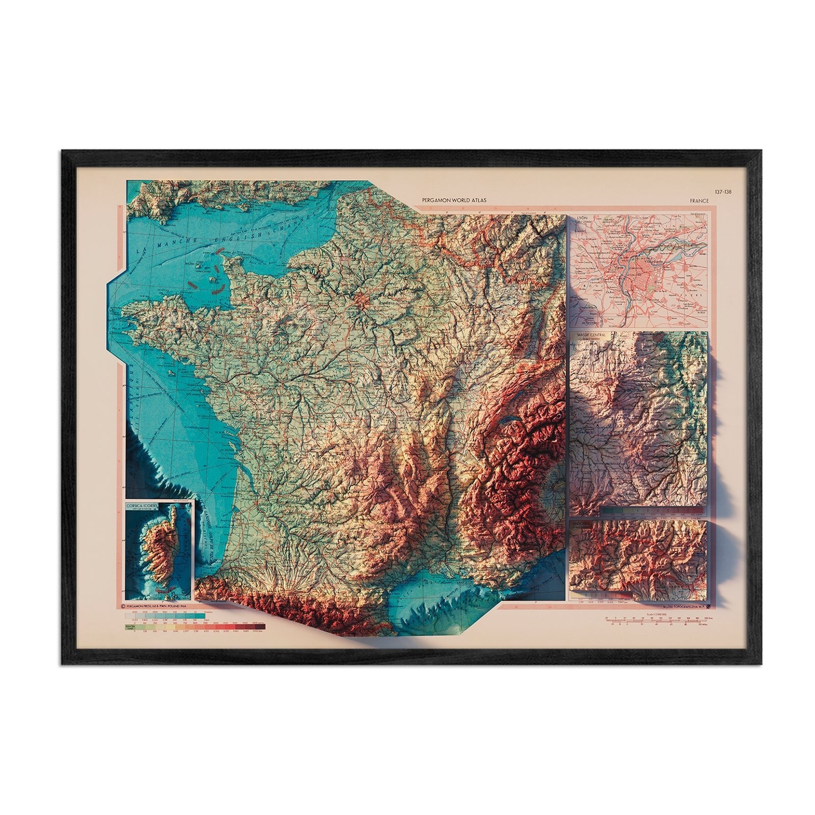 France 1964 Shaded Relief Map - Muir Way - Vintage Relief