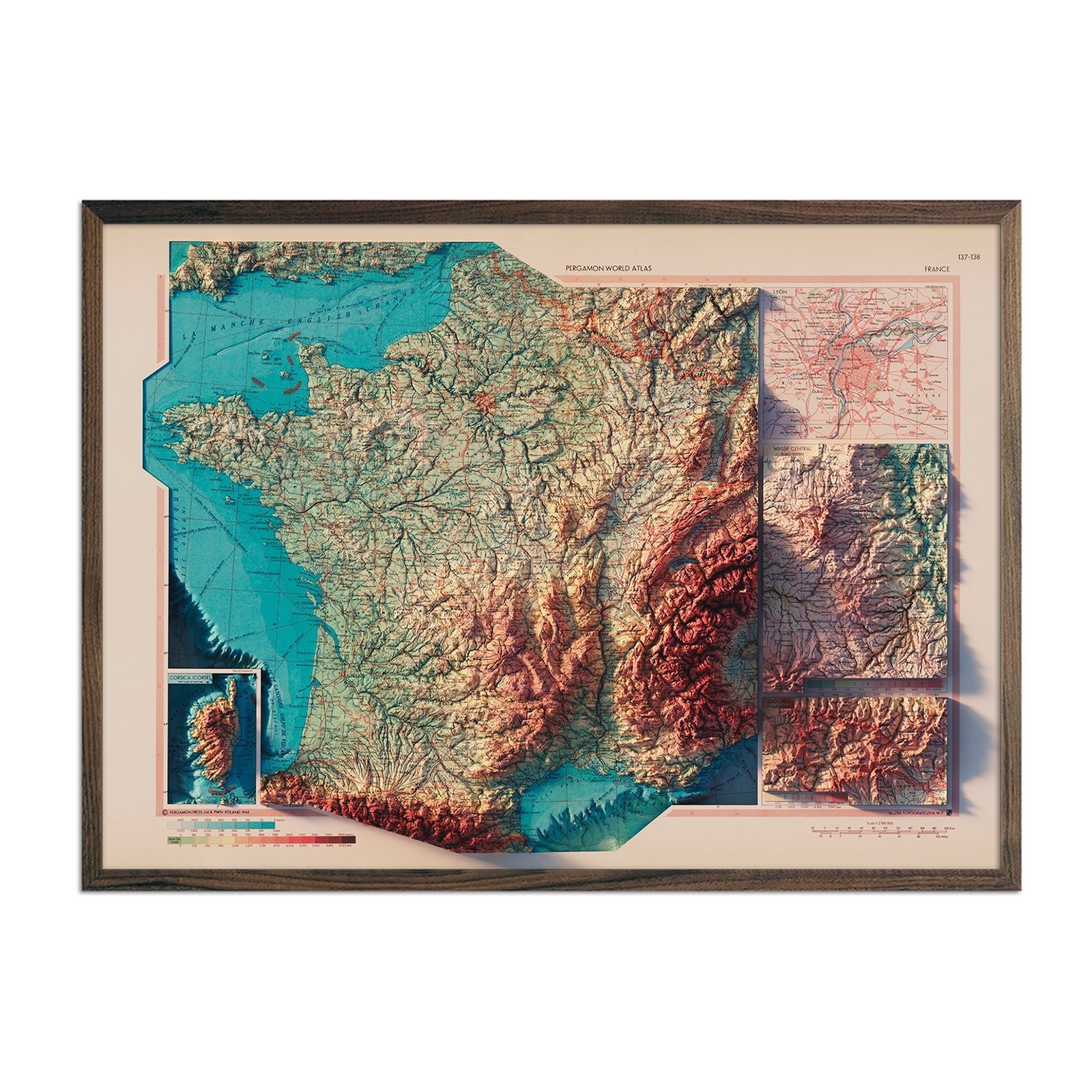 France 1964 Shaded Relief Map - Muir Way - Vintage Relief