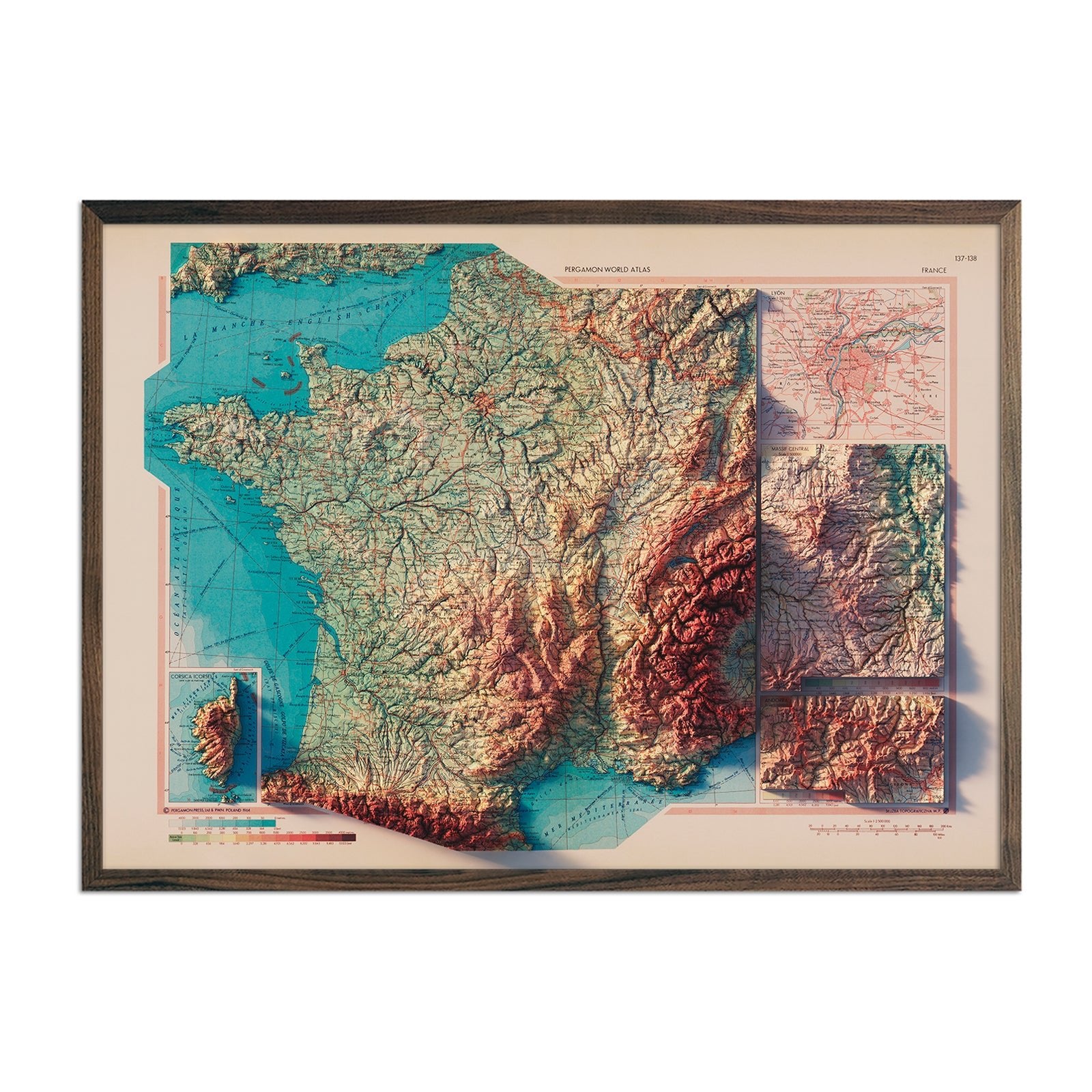 France 1964 Shaded Relief Map - Muir Way - Vintage Relief