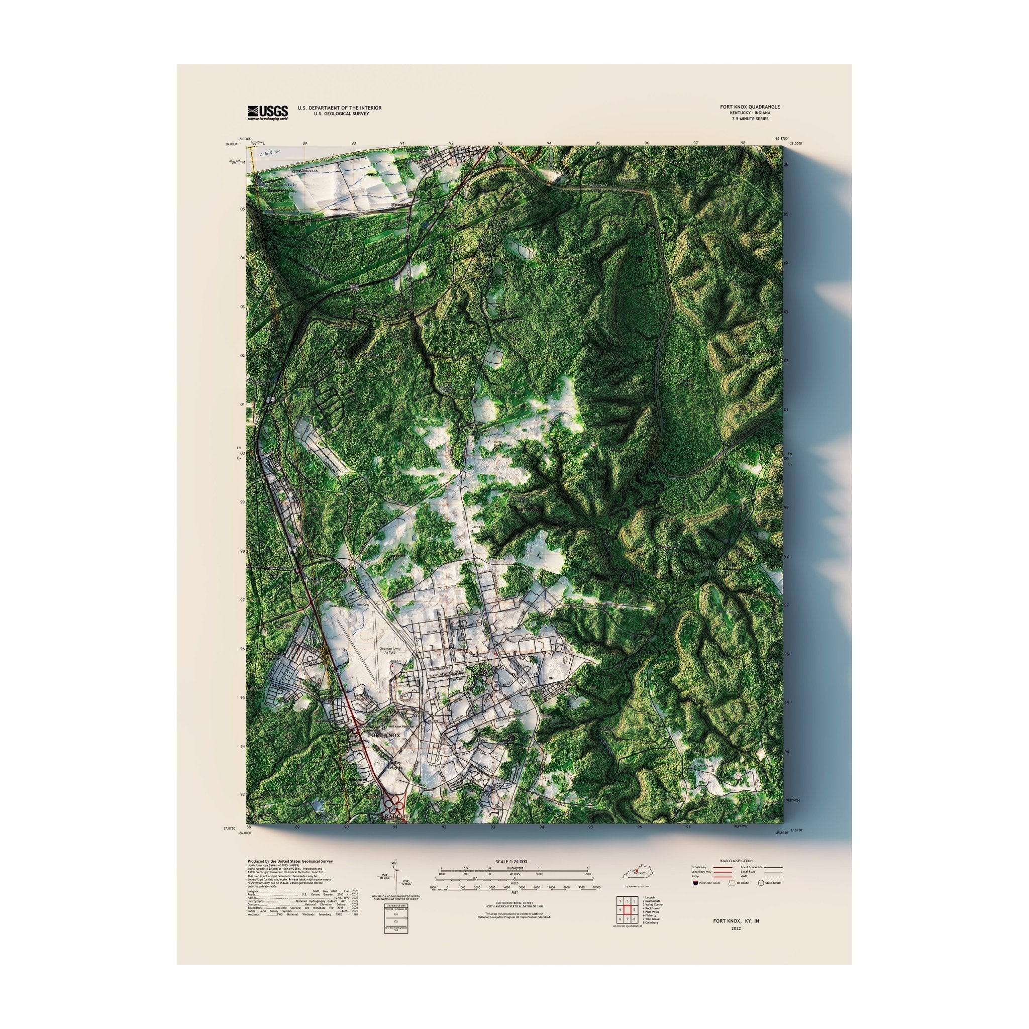 Ft. Knox, Kentucky 2022 Shaded Relief Map - Muir Way - Vintage Relief
