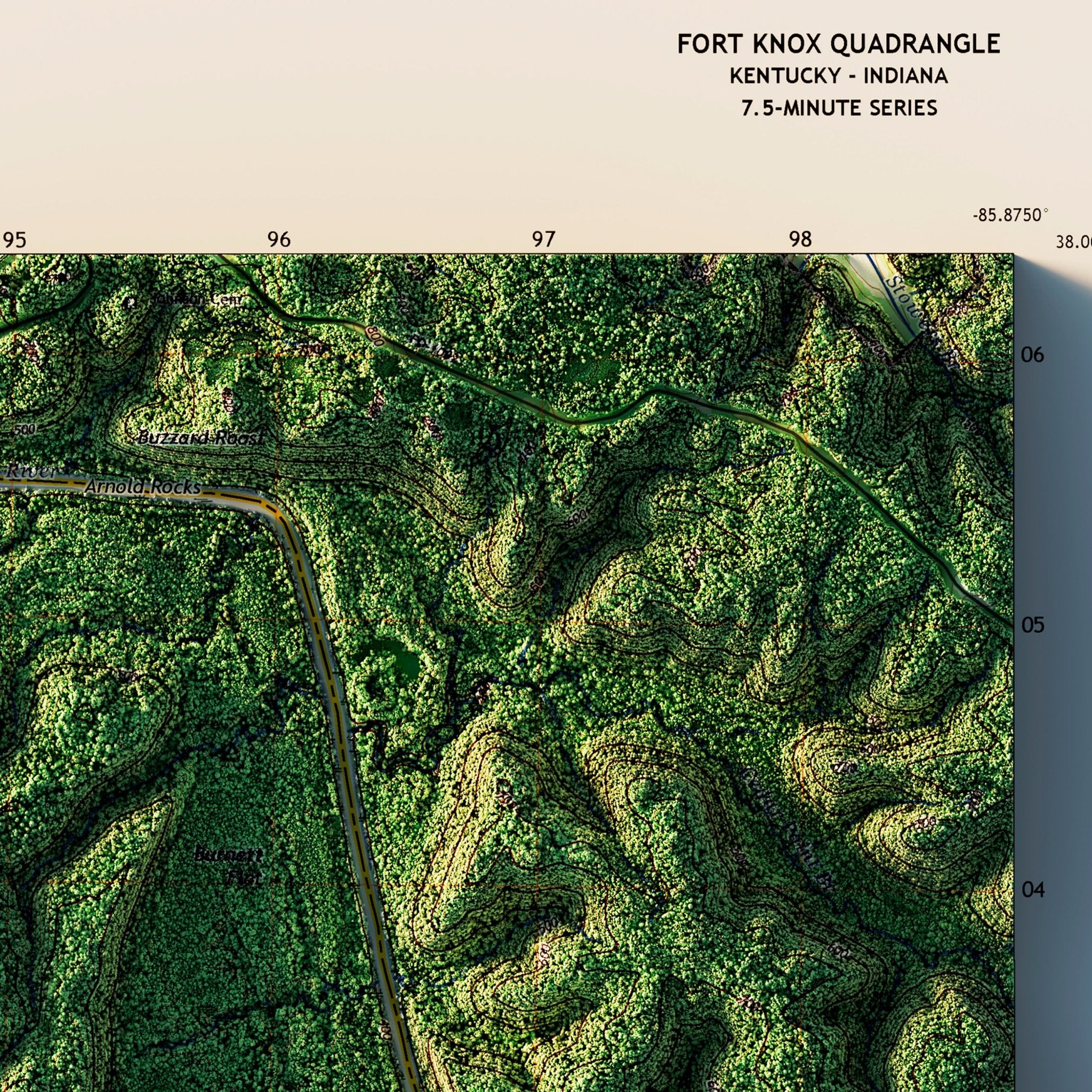 Ft. Knox, Kentucky 2022 Shaded Relief Map - Muir Way - Vintage Relief