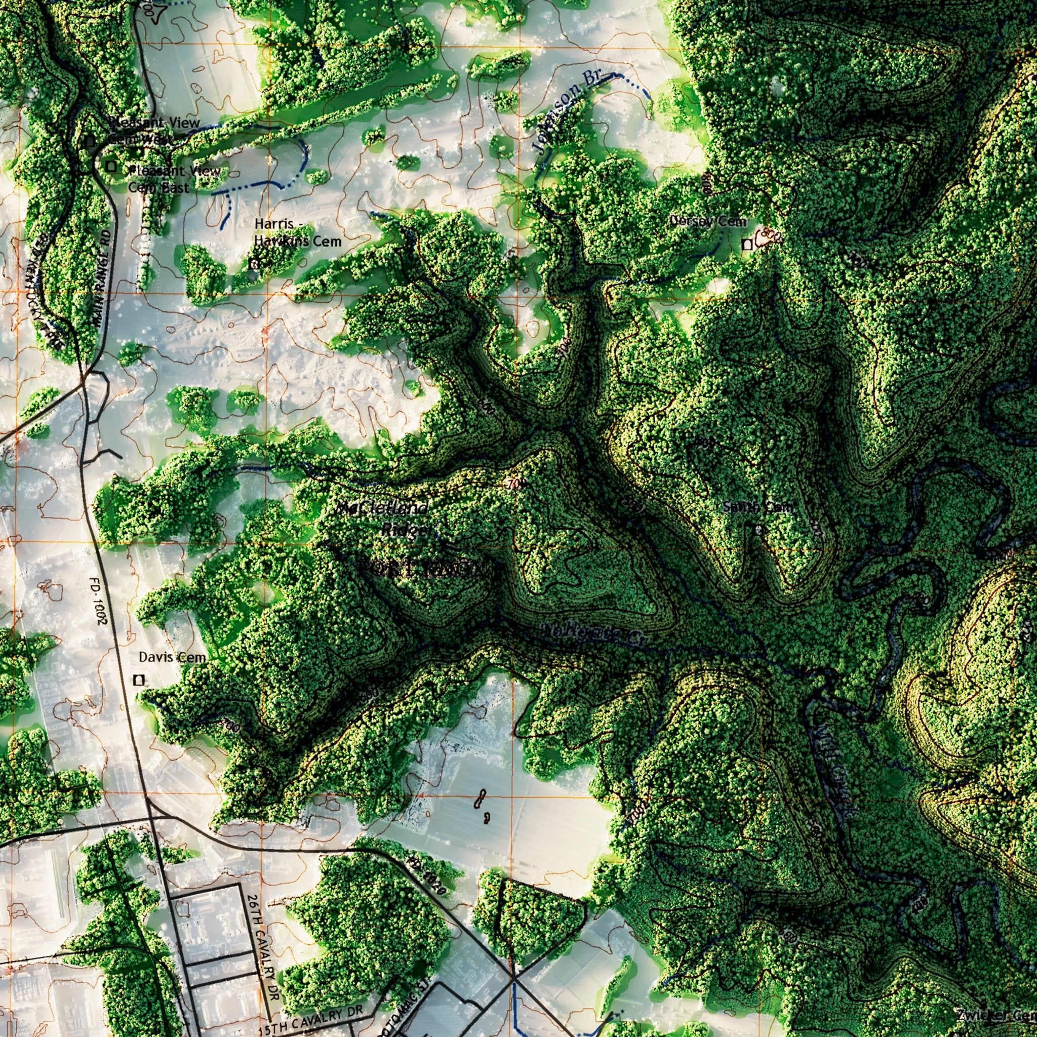 Ft. Knox, Kentucky 2022 Shaded Relief Map - Muir Way - Vintage Relief