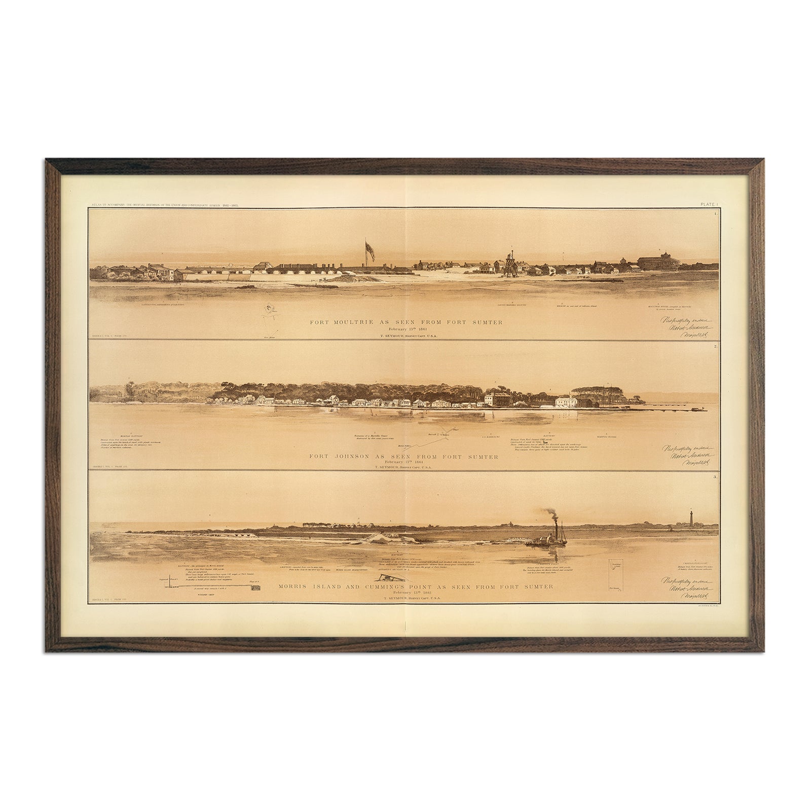 Ft. Moultrie, Ft. Johnson, Morris Island, Cumming's Pt. as seen from Ft. Sumter - Muir Way - Vintage Map