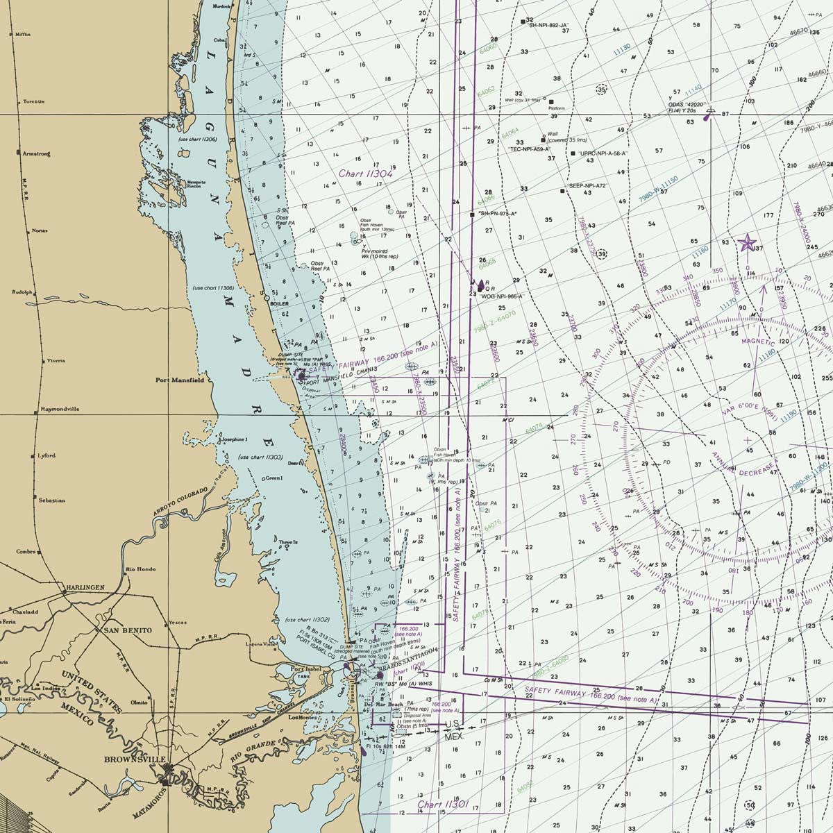 Galveston to Rio Grande Nautical Chart 1992 - Muir Way - Vintage Map