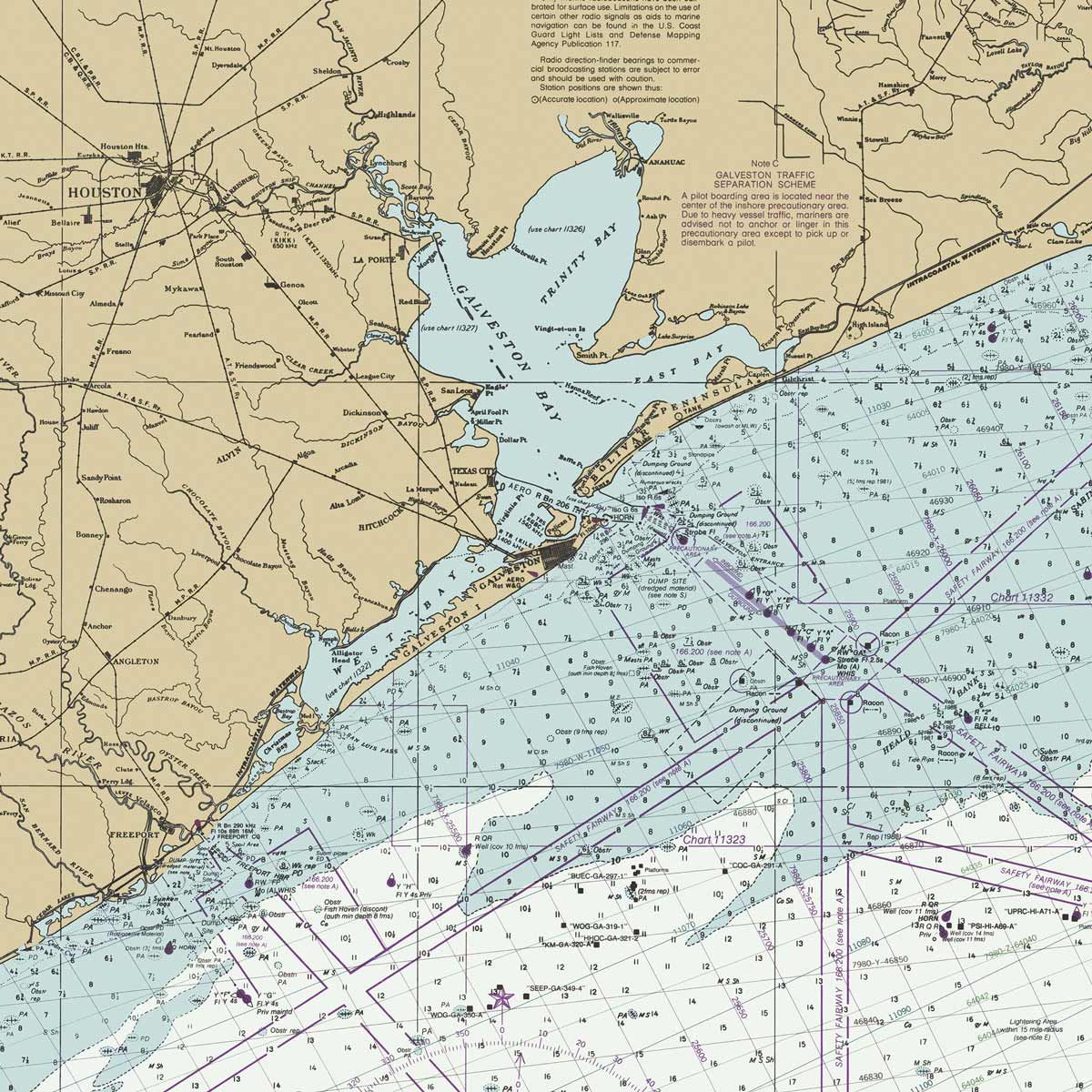 Galveston to Rio Grande Nautical Chart 1992 - Muir Way - Vintage Map