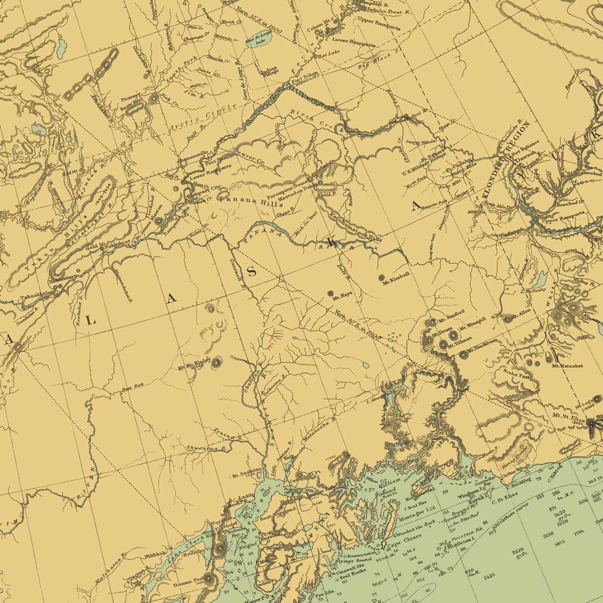 Alaska Nautical Chart 1900 - Muir Way - Vintage Map