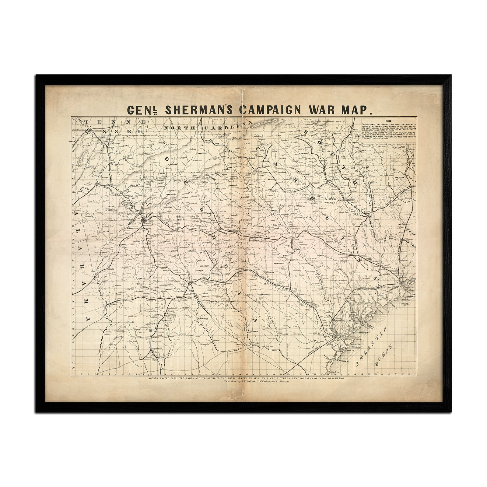 General Sherman's Campaign War Map - Muir Way - Vintage Map