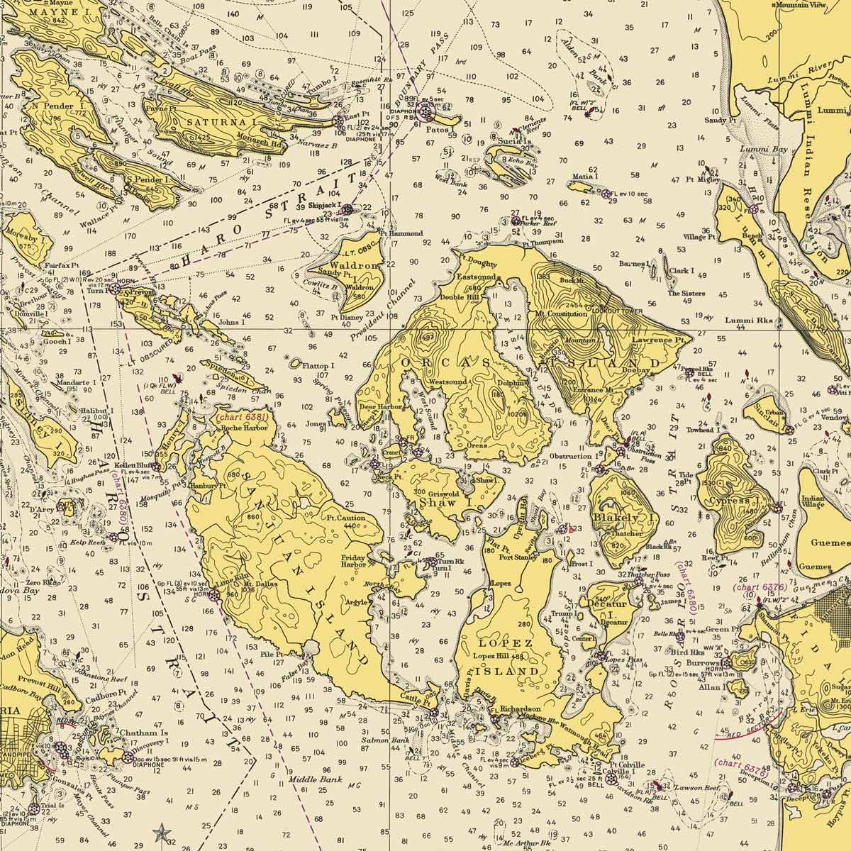 Georgia Strait & Strait of Juan de Fuca Nautical Chart 1948 - Muir Way - Vintage Map