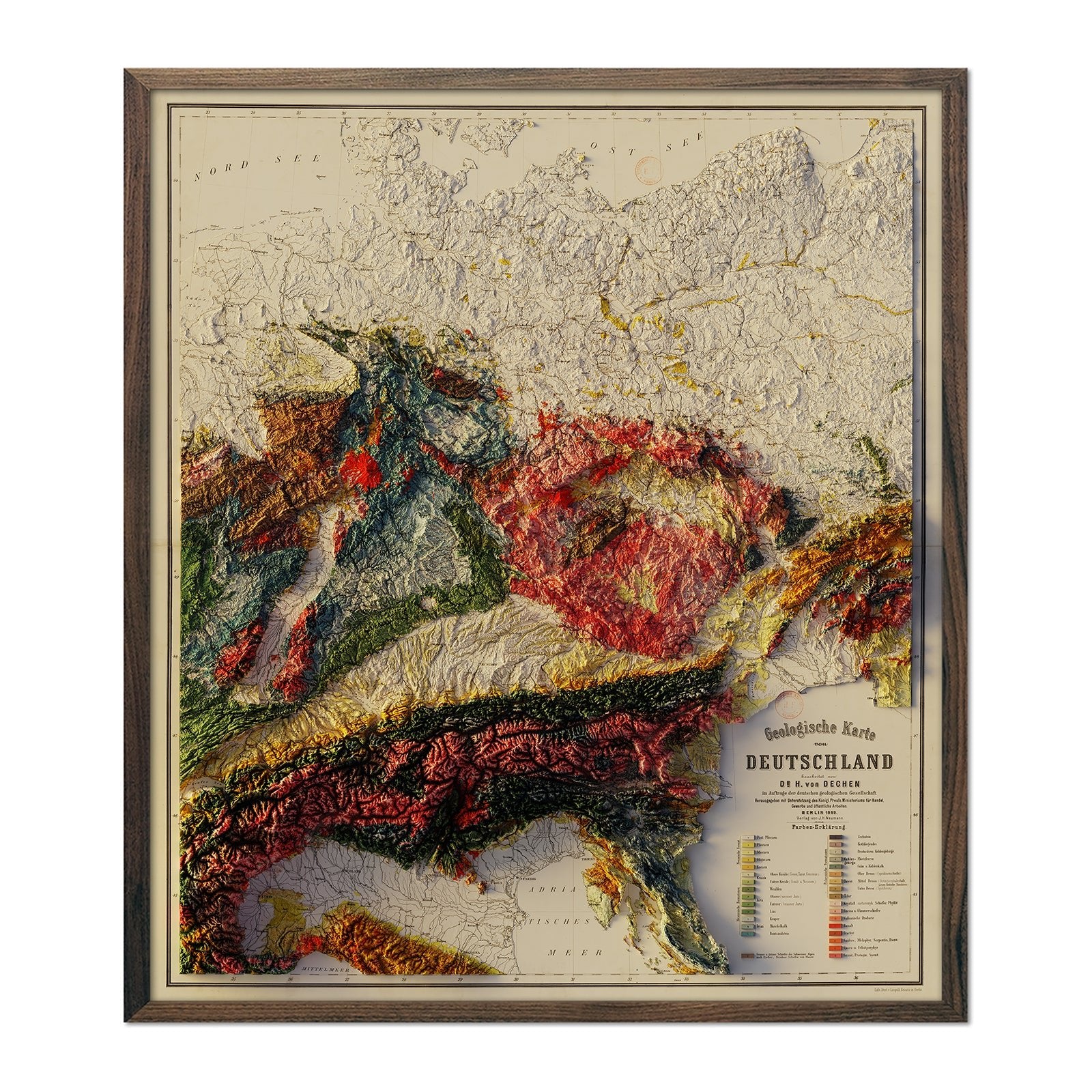 Germany 1869 Shaded Relief Map - Muir Way - Vintage Relief