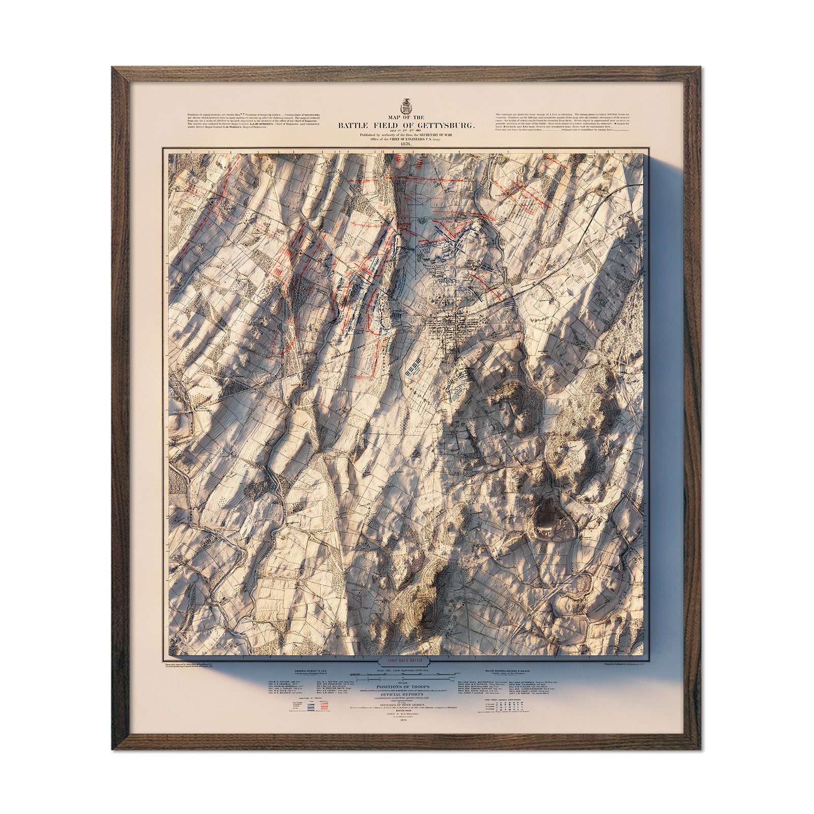 Gettysburg 1st Day 1876 Shaded Relief Map - Muir Way - Vintage Relief
