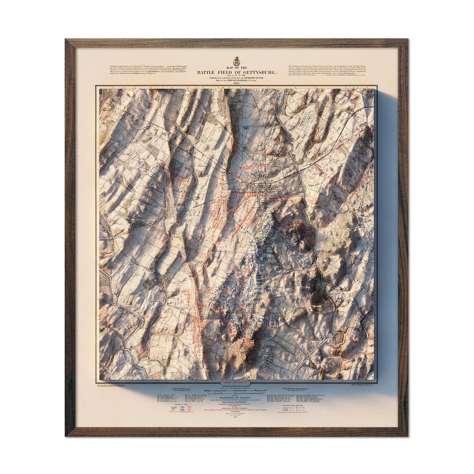 Gettysburg 2nd Day 1876 Shaded Relief Map - Muir Way - Vintage Relief