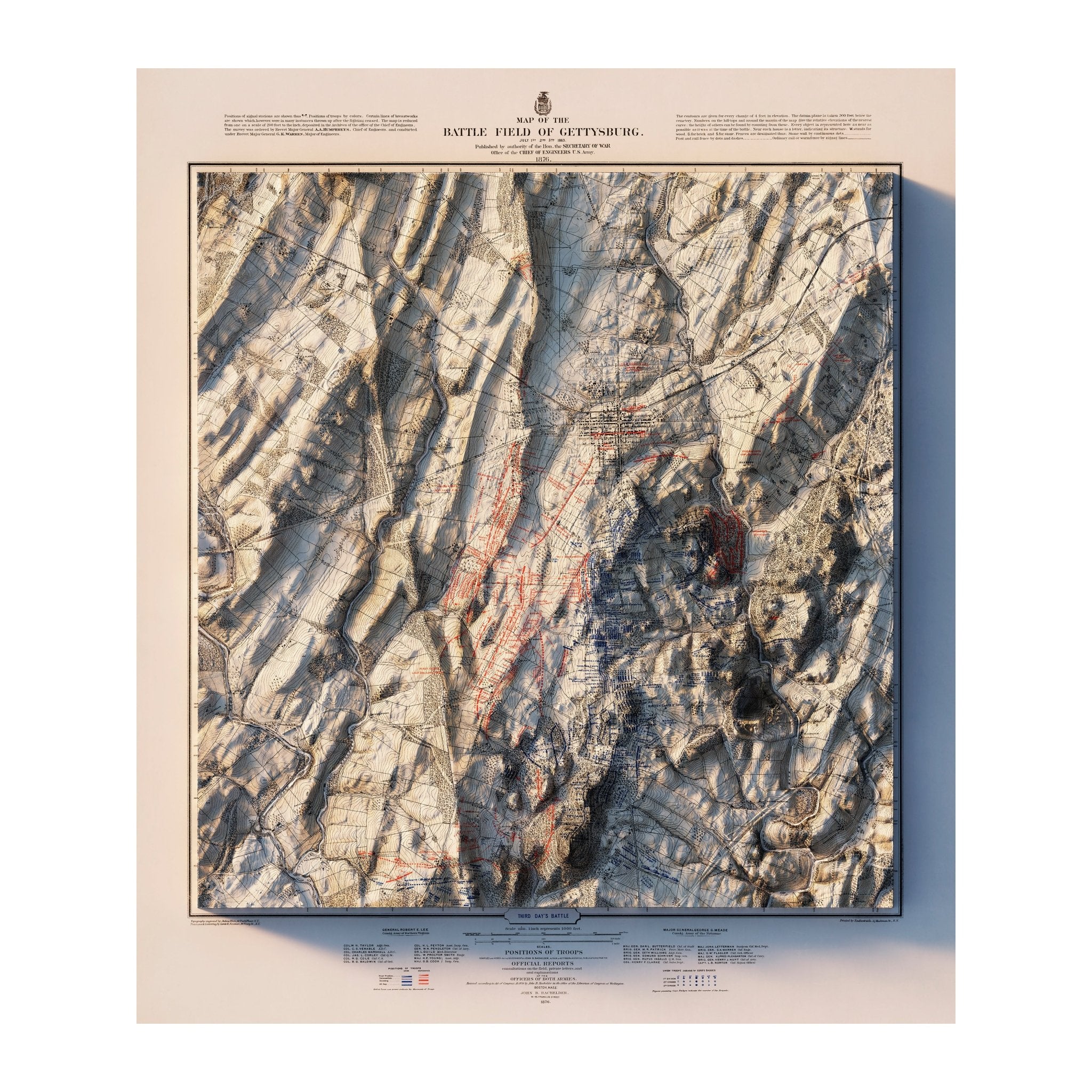 Gettysburg 3rd Day 1876 Shaded Relief Map - Muir Way - Vintage Relief