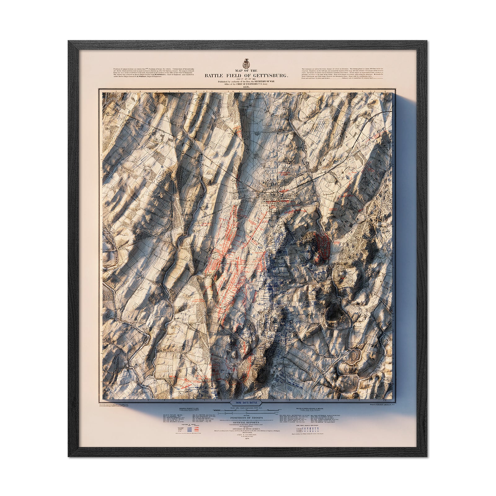 Gettysburg 3rd Day 1876 Shaded Relief Map - Muir Way - Vintage Relief