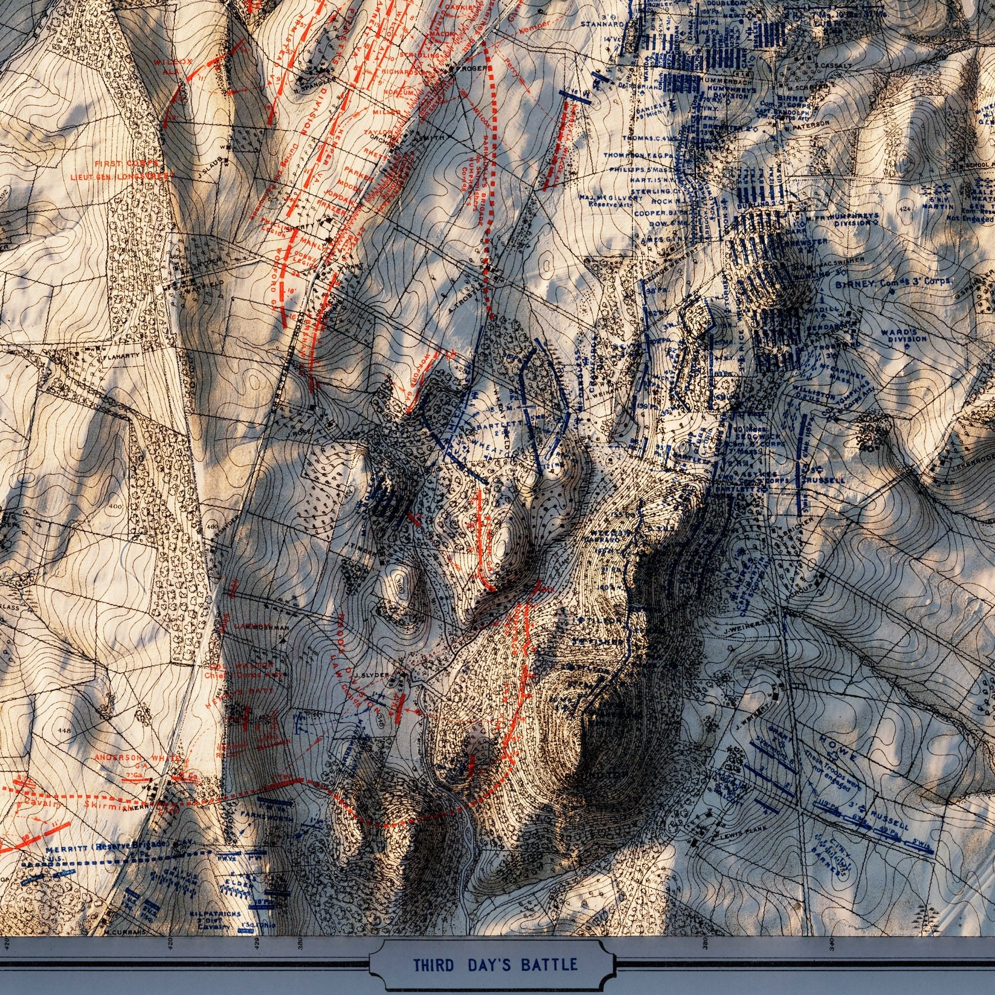 Gettysburg 3rd Day 1876 Shaded Relief Map - Muir Way - Vintage Relief
