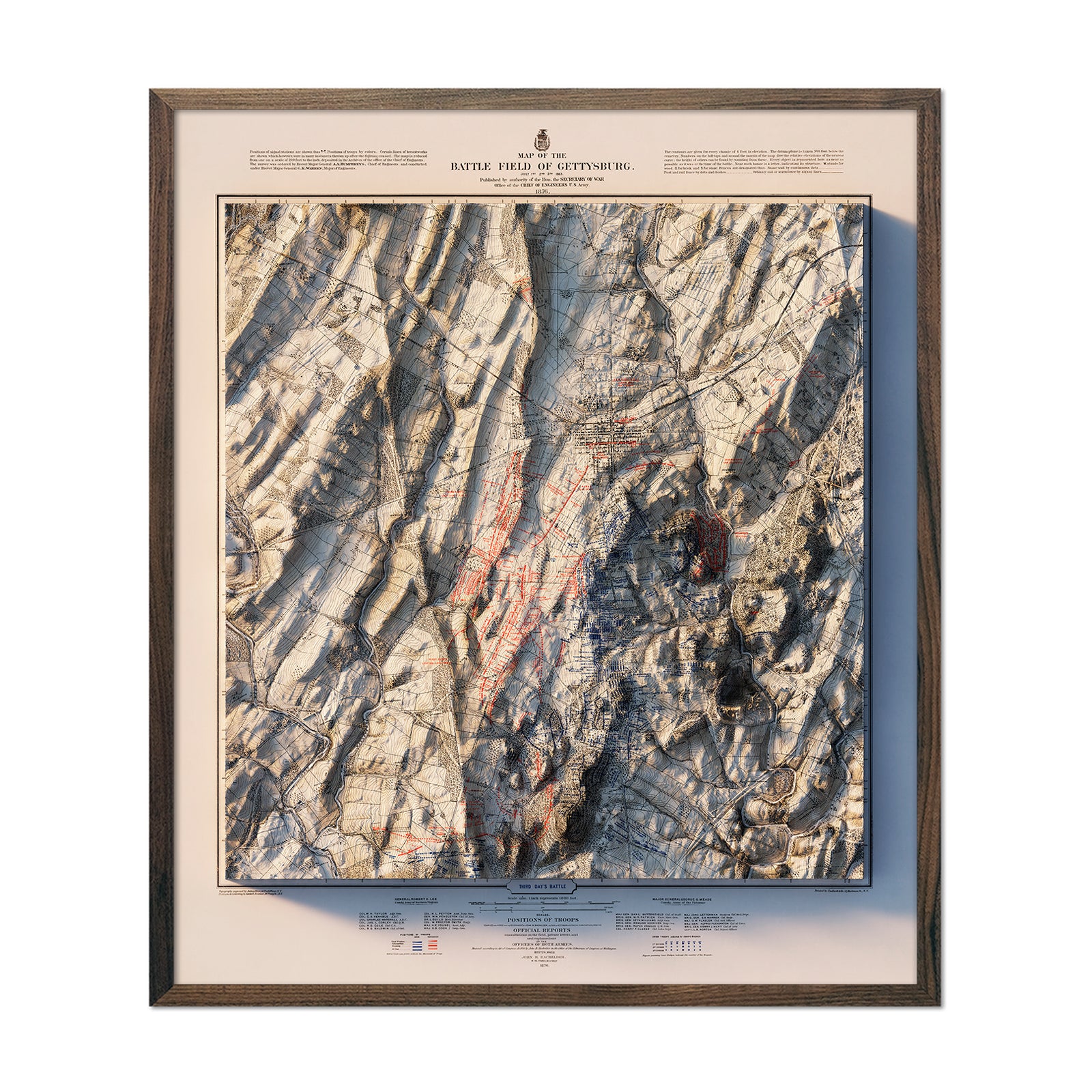 Gettysburg 3rd Day 1876 Shaded Relief Map - Muir Way - Vintage Relief