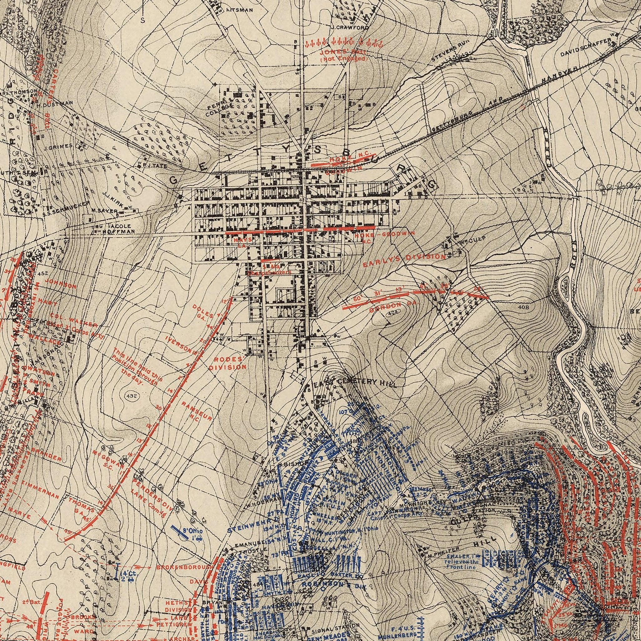 Gettysburg, July 3rd, 1863 - Muir Way - Vintage Map