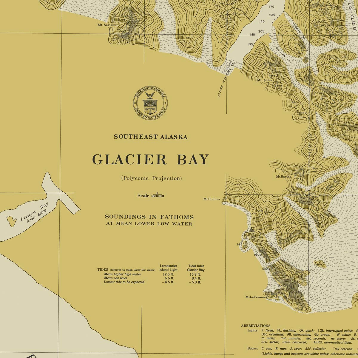 Glacier Bay, AK Nautical Chart 1942 - Muir Way - Vintage Map